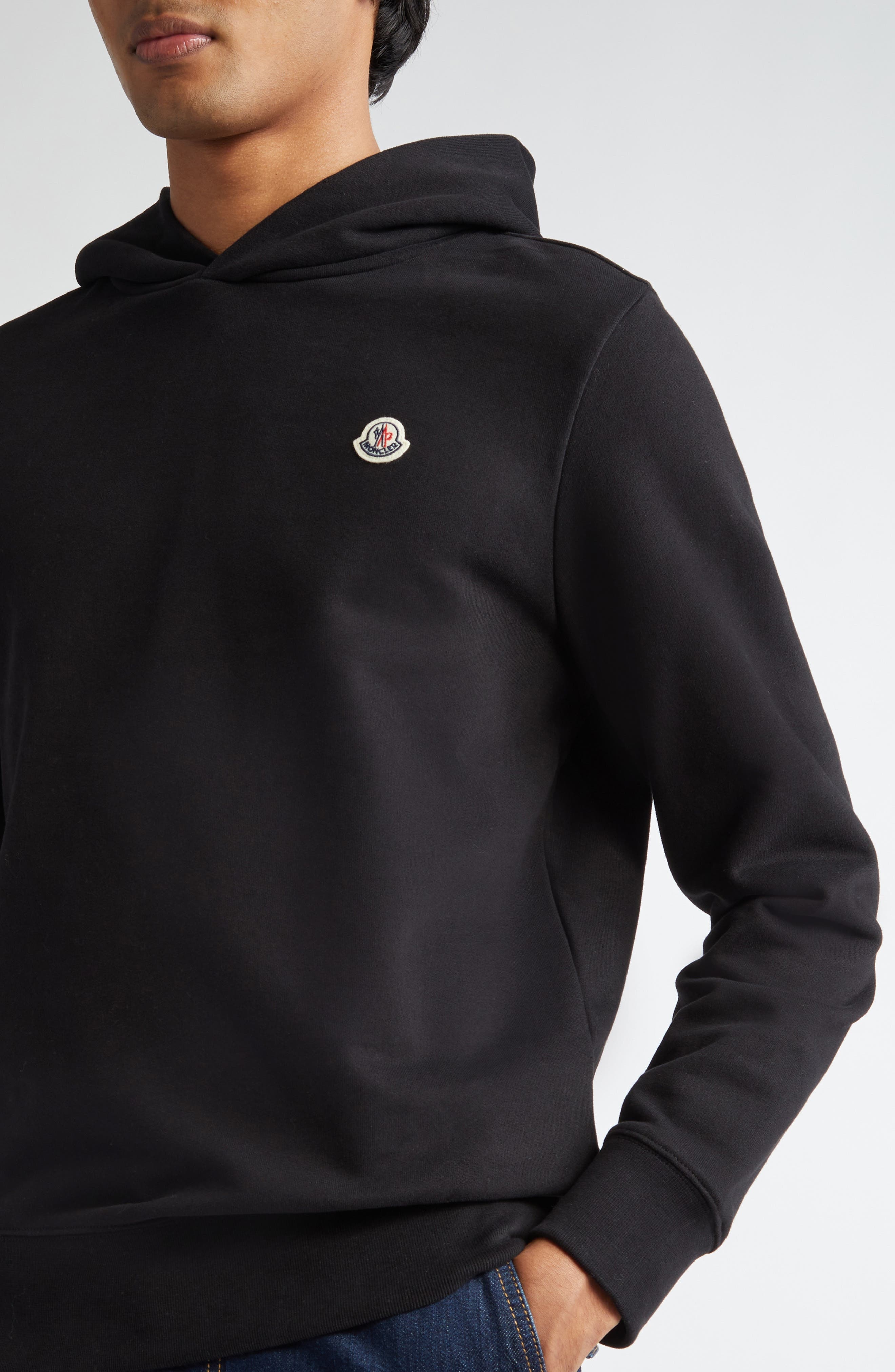Moncler Logo Patch Hoodie in Black at Nordstrom - 4