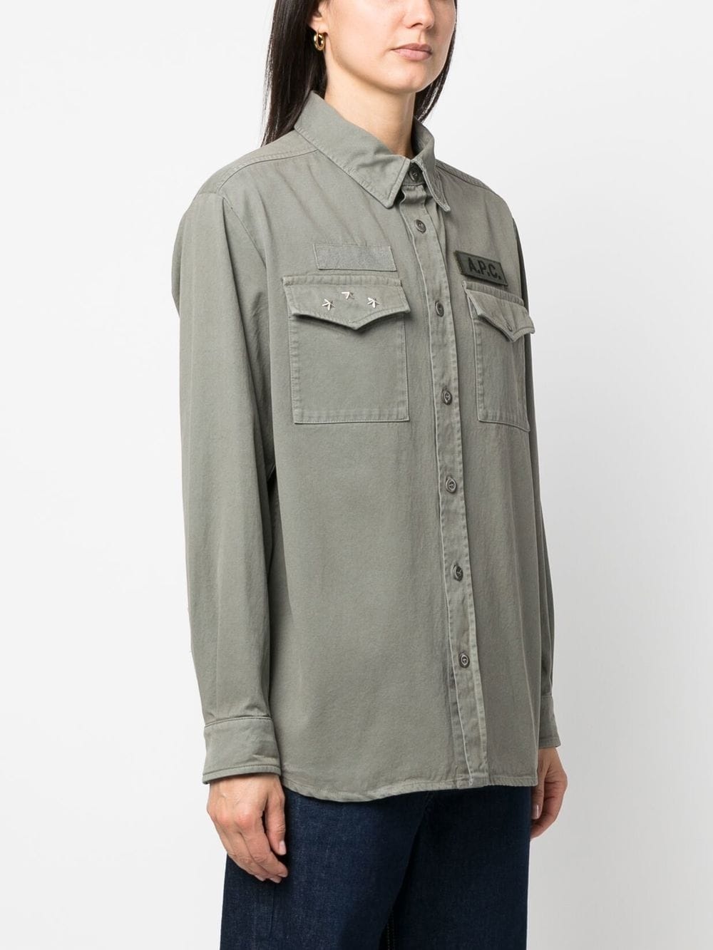 logo-patch shirt jacket - 3