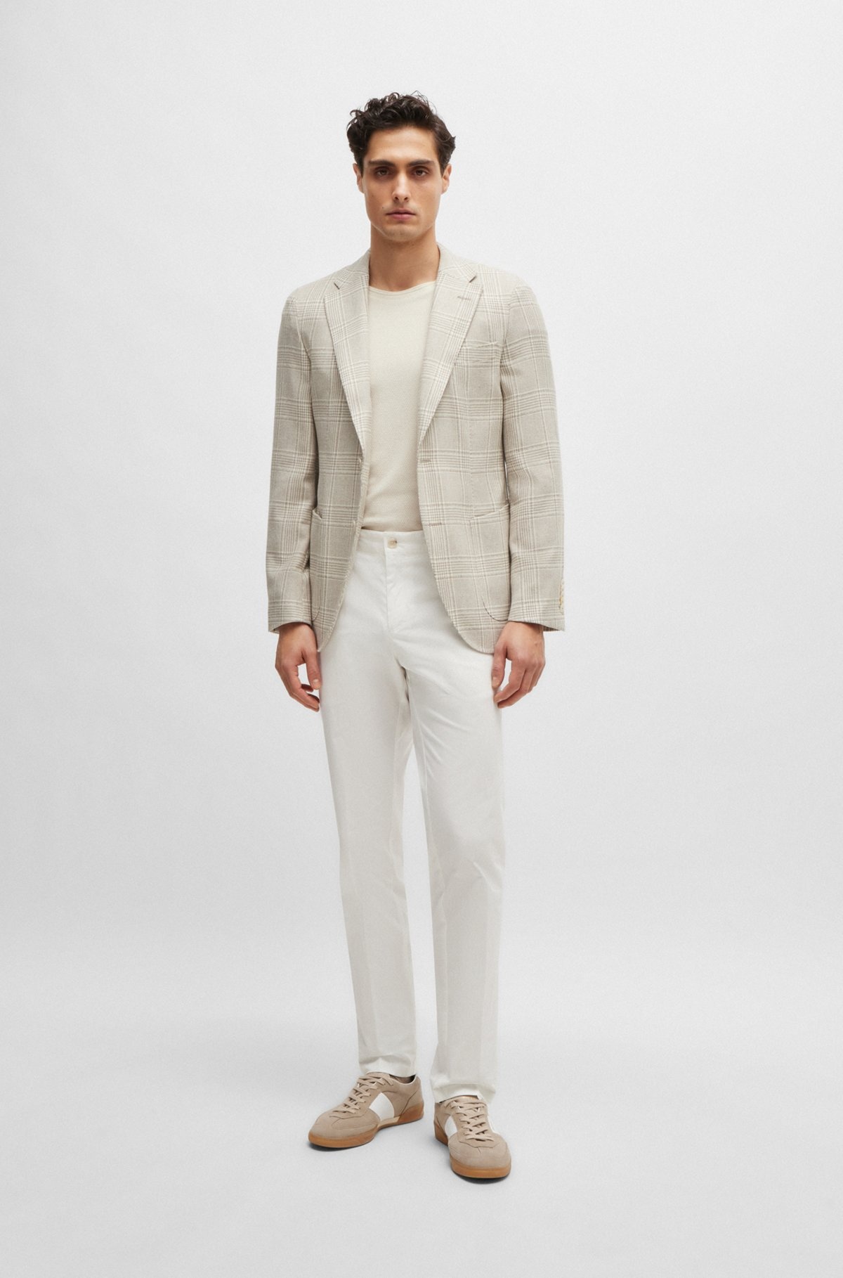 SLIM-FIT JACKET IN CHECKED WOOL, LINEN AND SILK - 3