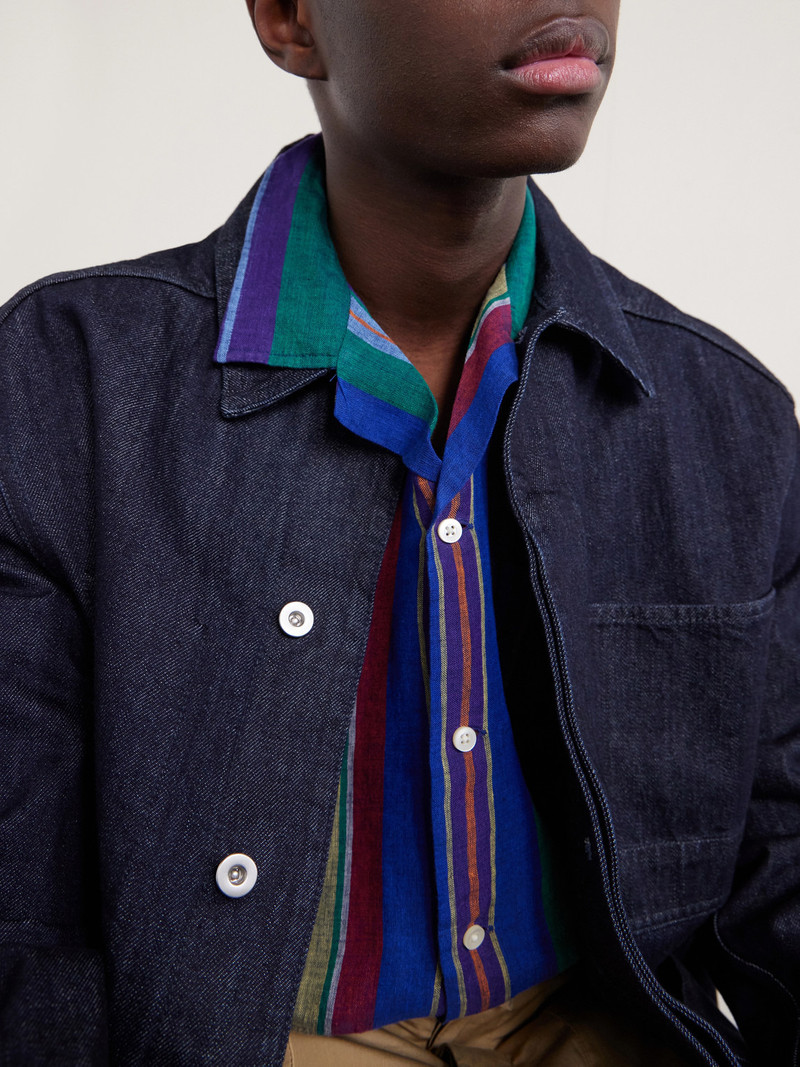 Camp-Collar Striped Linen Shirt 5