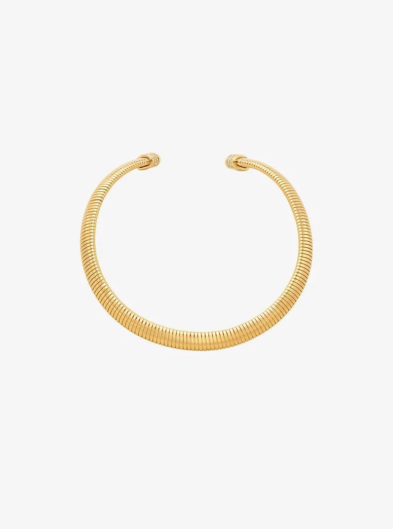Precious Metal-Plated Brass Pavé Collar Necklace - 1