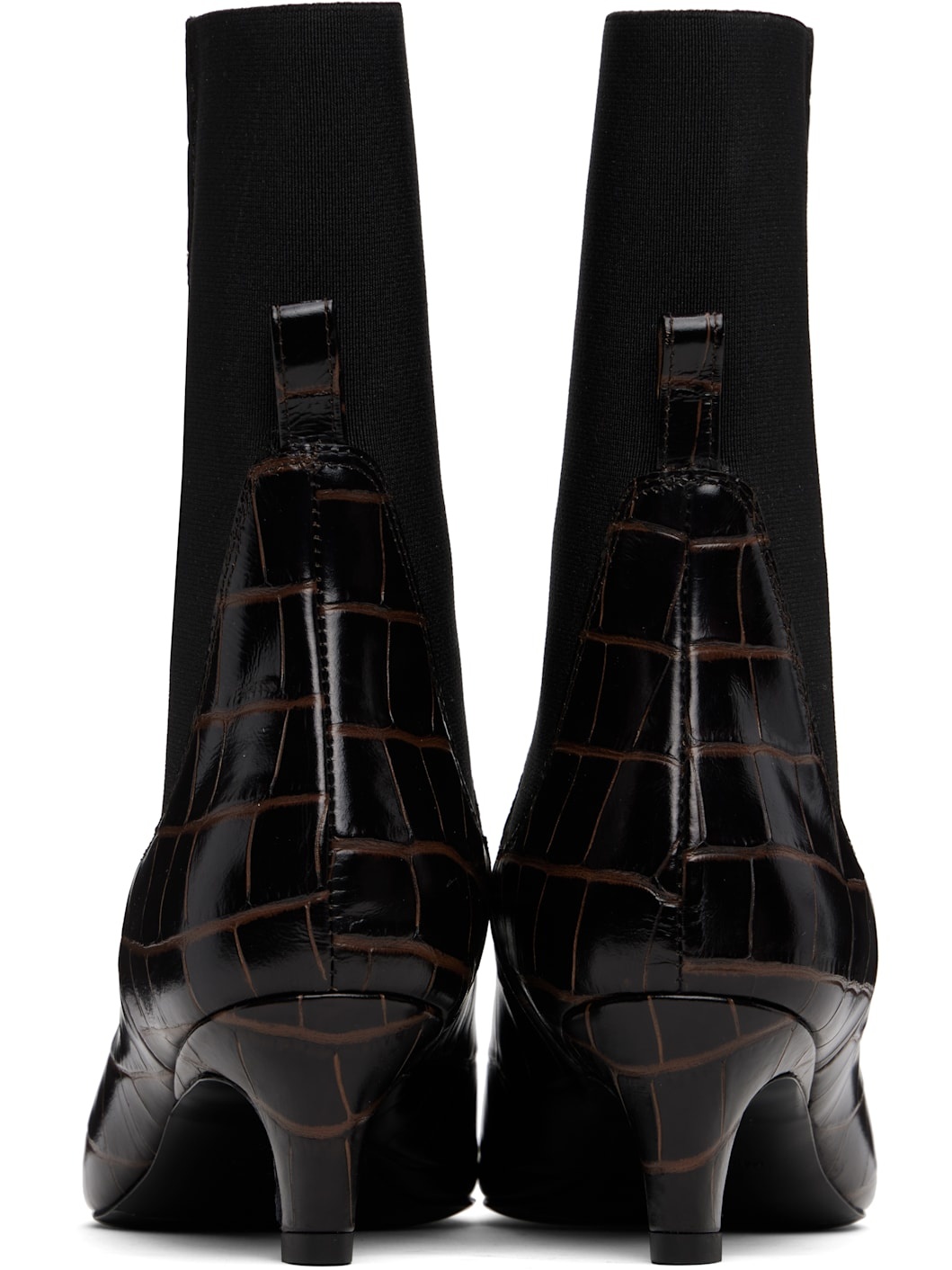 Brown Croco-Embossed Mid-Heel Boots - 2