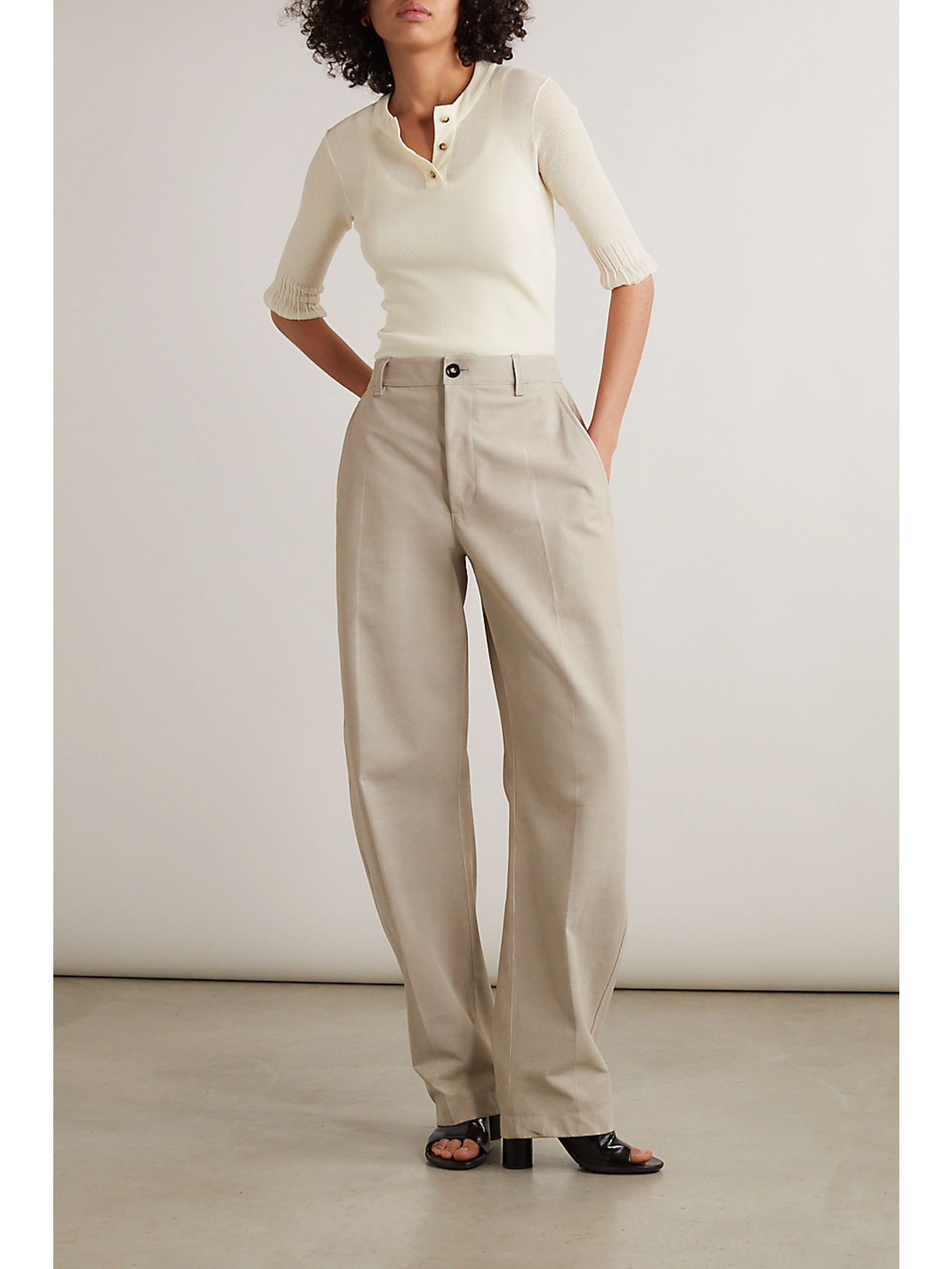 Ribbed cotton-blend top Cream - 2