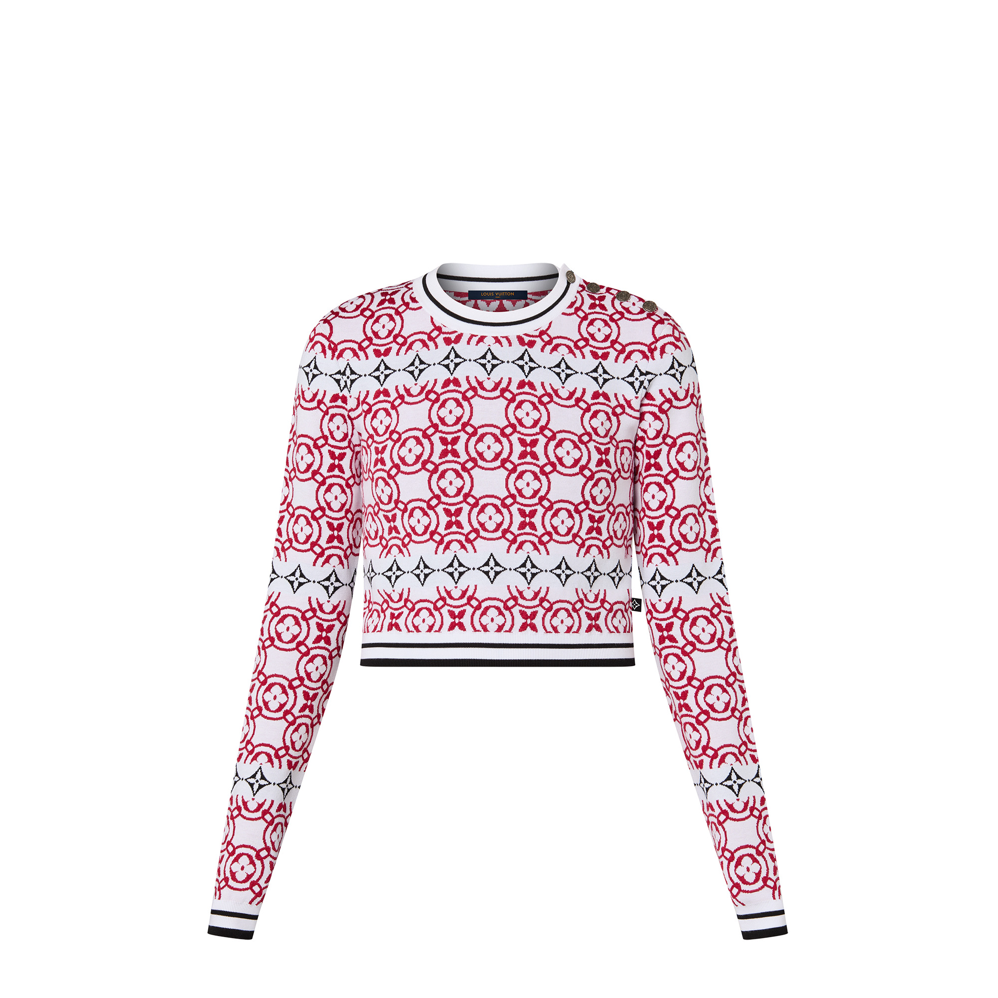 Monogram Flower Tile Jacquard Cropped Pullover - 1