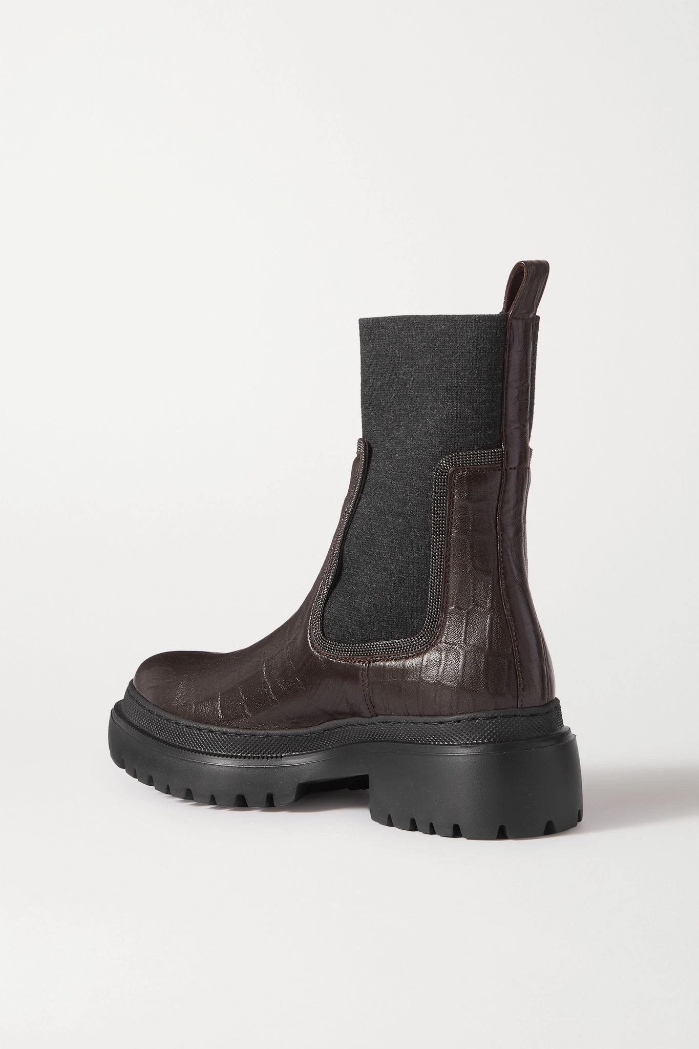 Bead-embellished cashmere-trimmed croc-effect leather Chelsea boots - 3