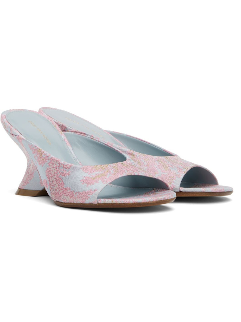 Blue Open-Toe Jacquard Mules 4