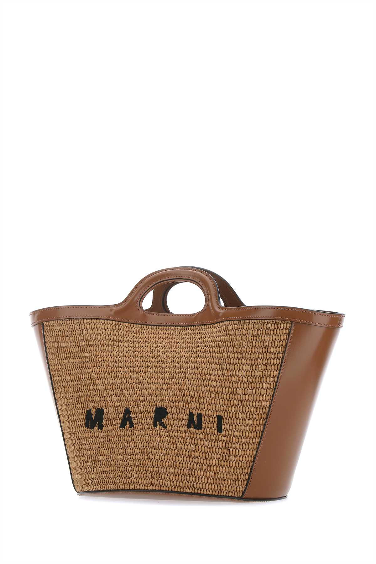 Marni Women Two-Tone Leather And Raffia Small Tropicalia Summer Handbag - 2