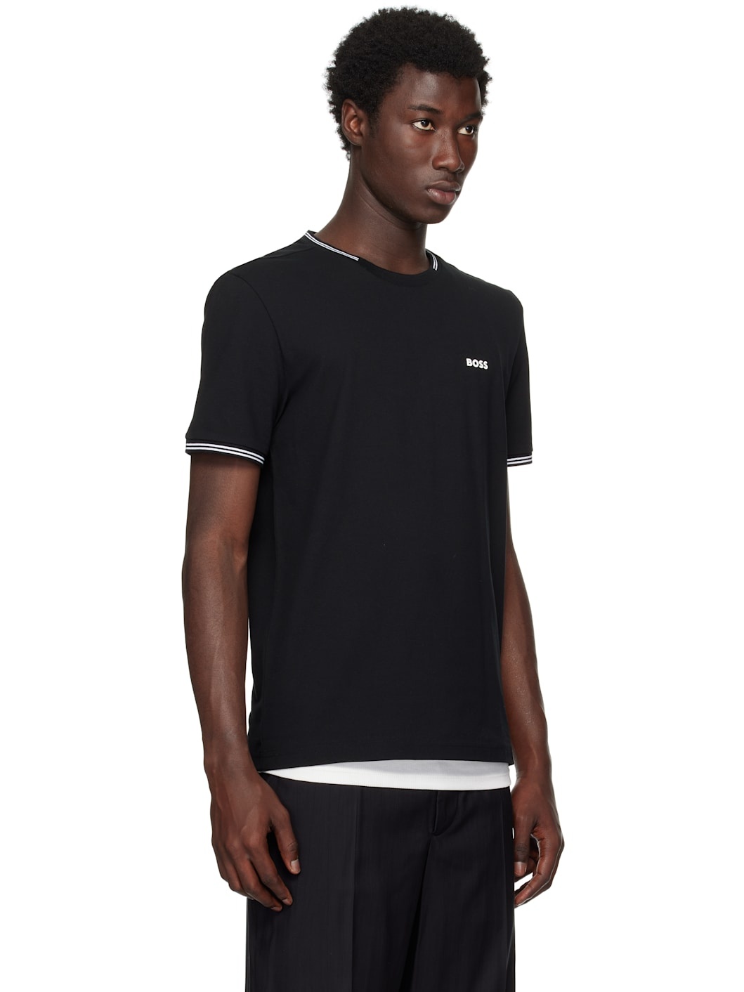 Black Stretch-Cotton Stripes & Logo T-shirt - 2
