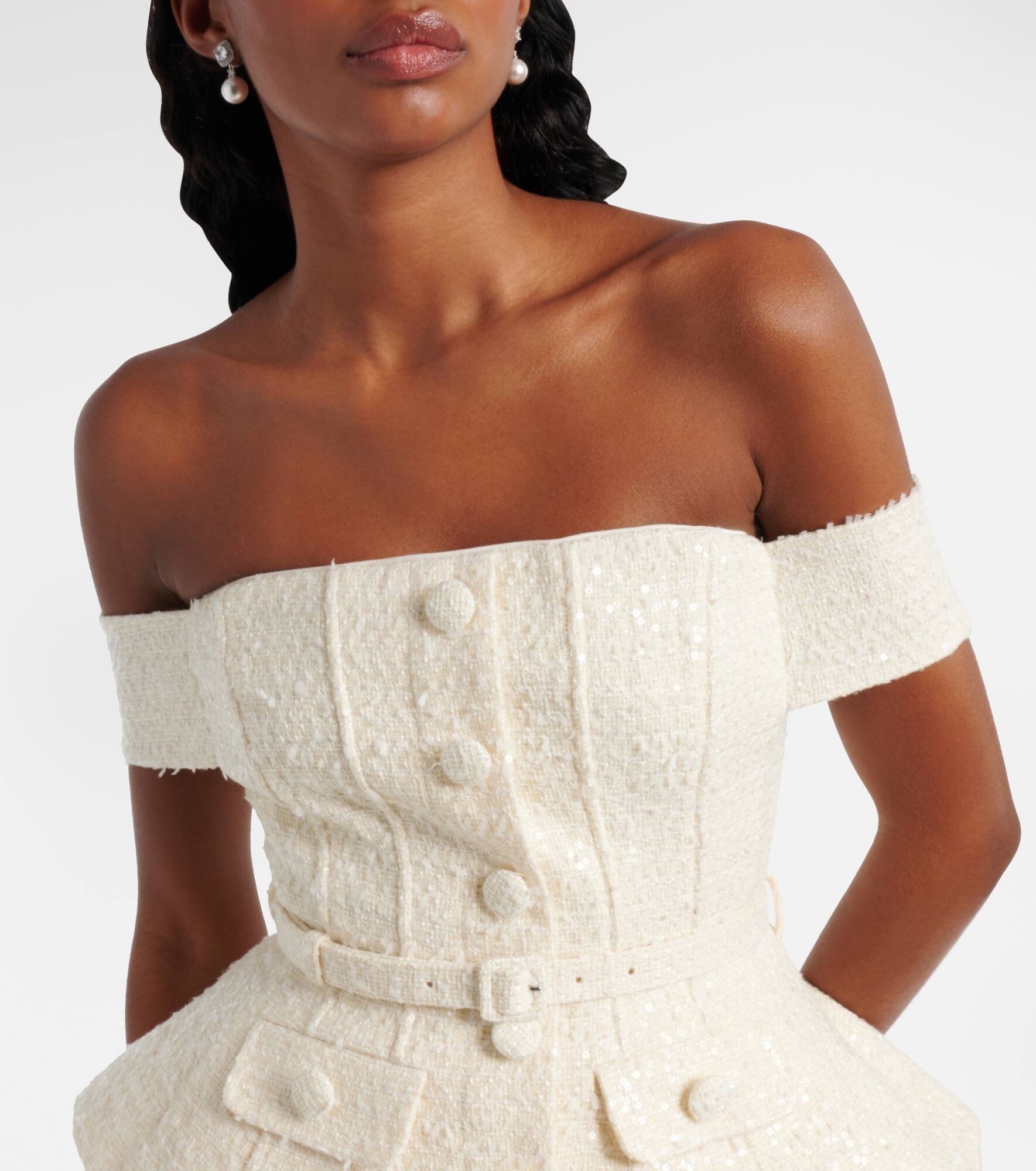 Bridal sequined bow-detail peplum midi dress - 4