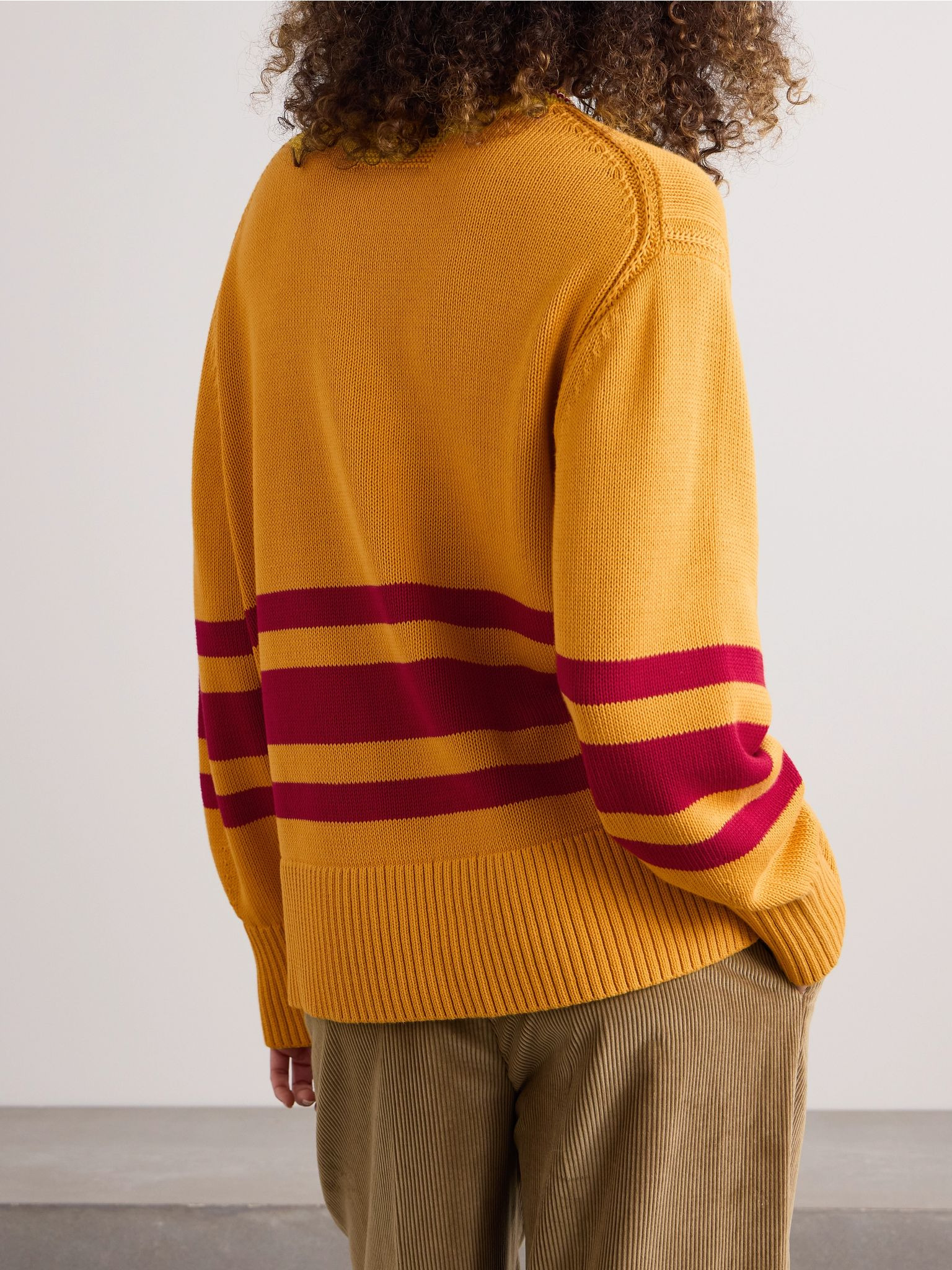Striped knitted cotton sweater Yellow - 4