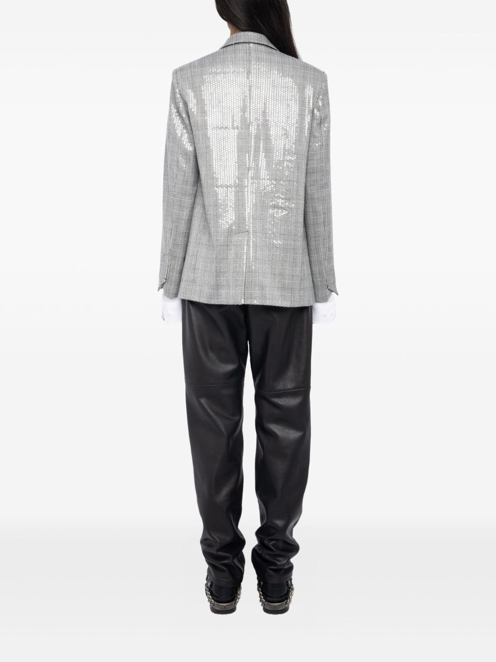 sequin-embellished check blazer - 3