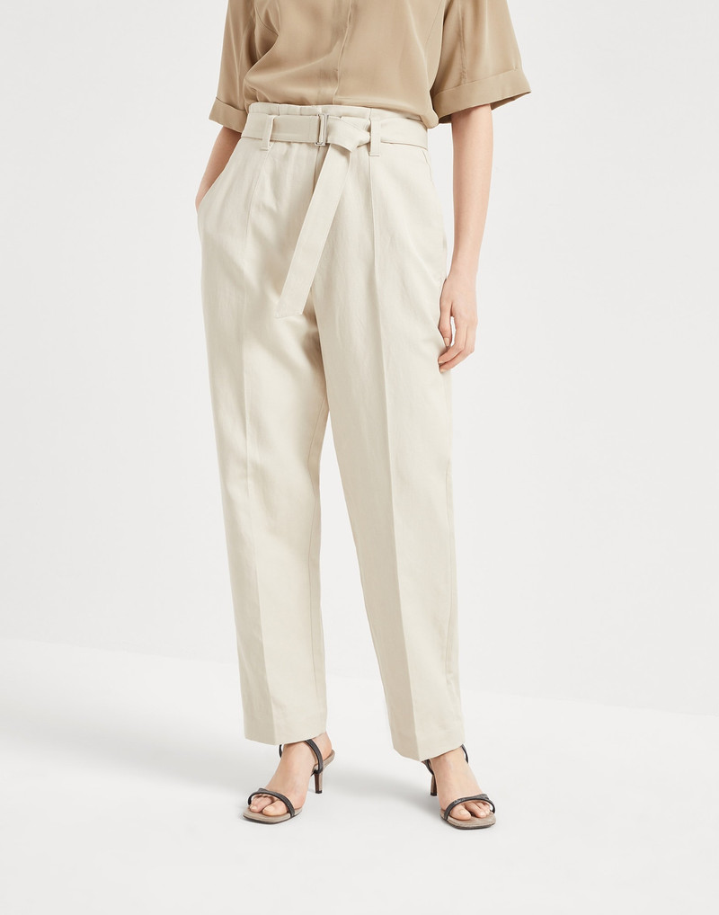 Cotton and linen canvas corset cigarette trousers with monili - 1