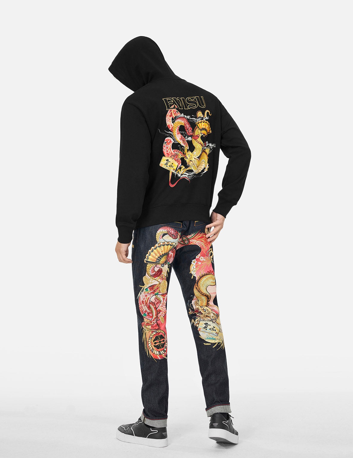 Soaring Snake and Dragon Print Relax Fit Hoodie - 5