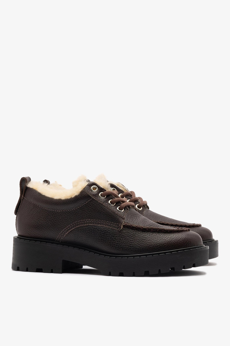 London Lace Up Loafer In Brown Leather and Natural Shearling 5