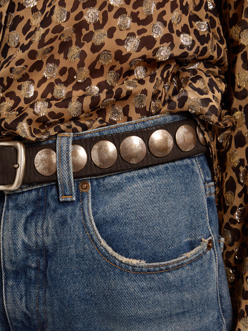 Golden Goose Women's black Trinidad belt in washed leather with silver studs outlook