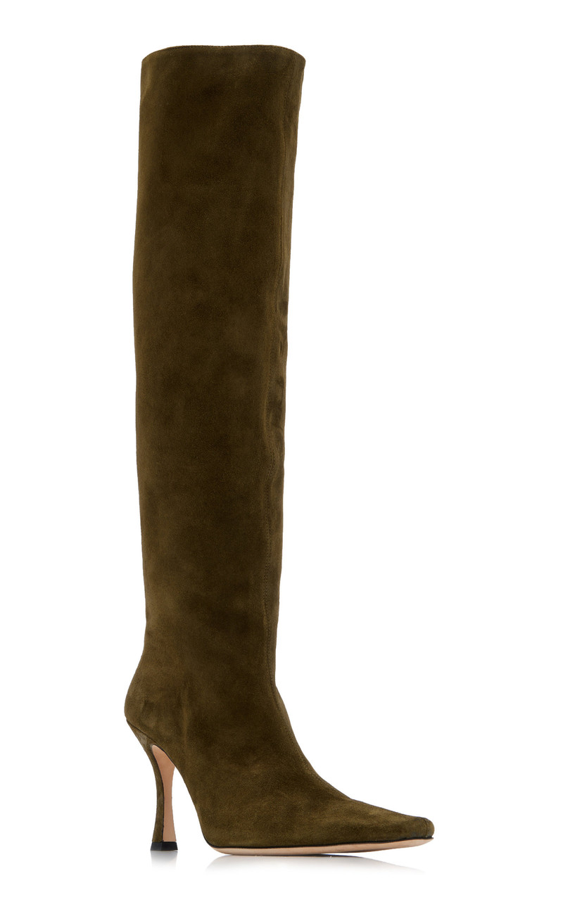 STAUD Cami Suede Knee Boots green outlook