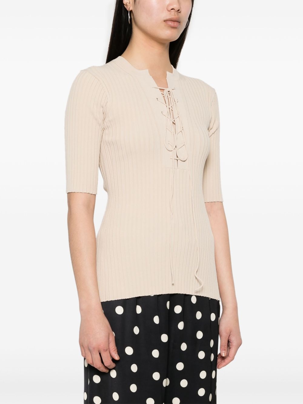lace-up ribbed top - 3