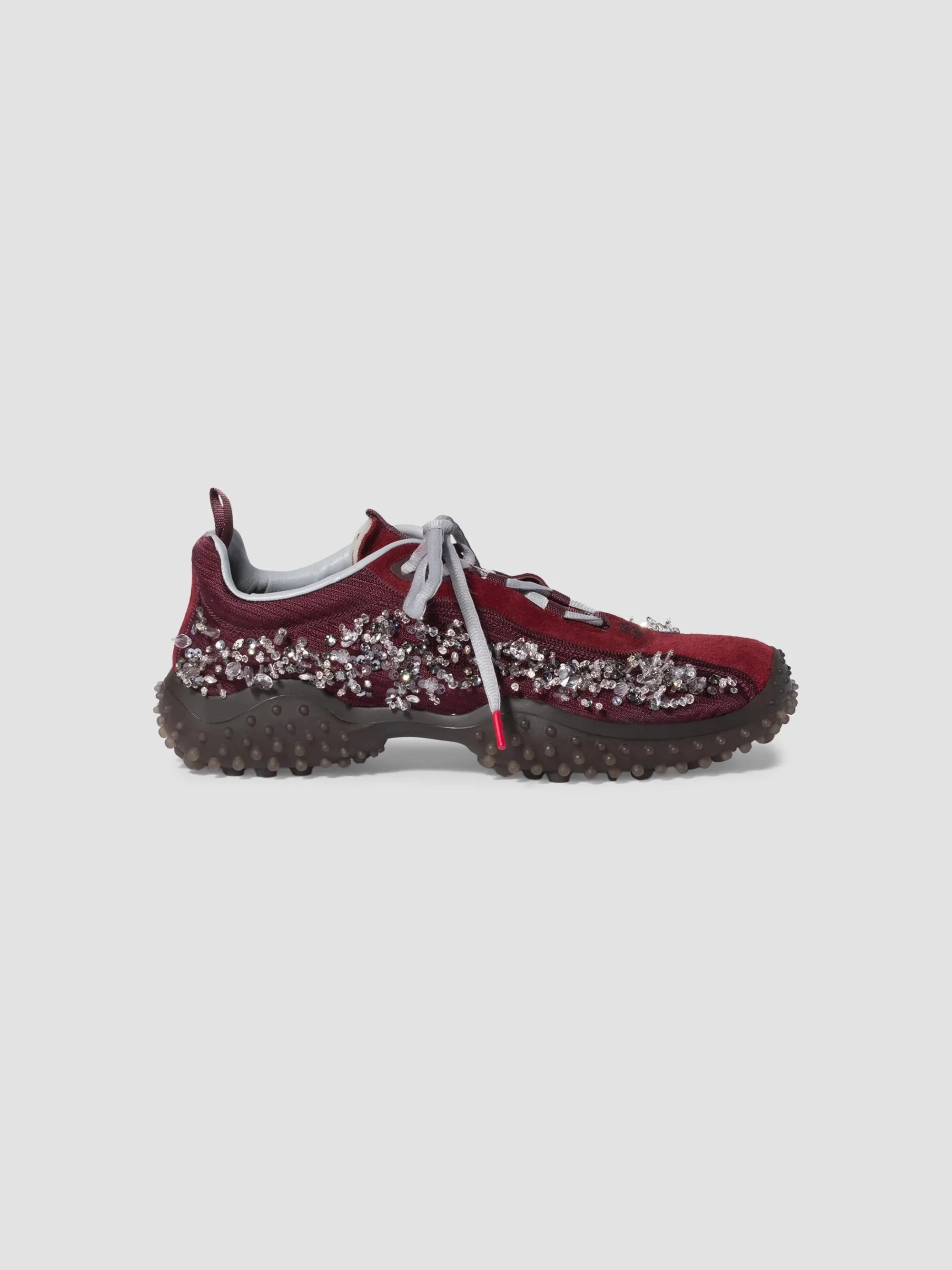 Women's Bubble Embroidered Technical Fabric and Suede Sneakers - Dark Red - 1