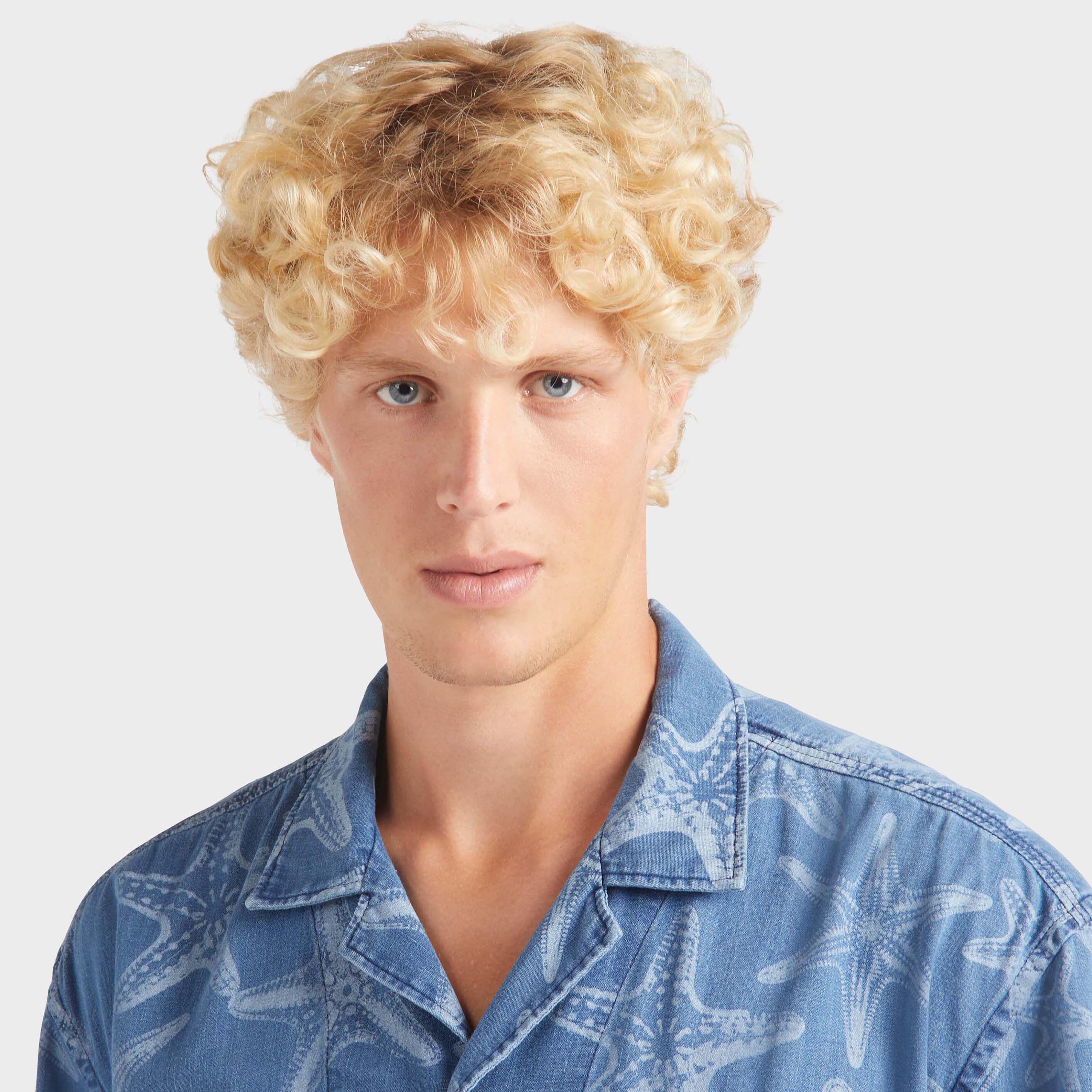 Men Denim Shirt Printed Starfish Light - 6