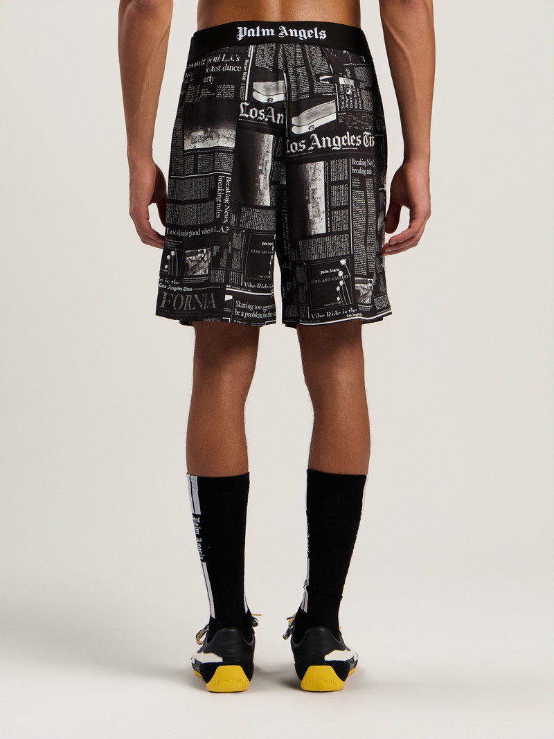 News Print Drawstring Shorts 5