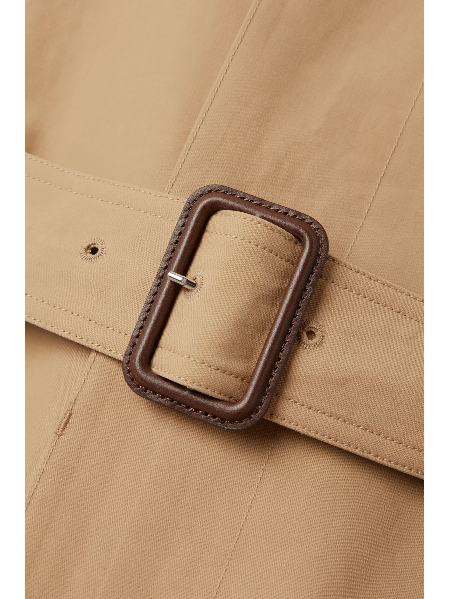 Belted leather-trimmed cotton-garbardine trench coat Beige - 4