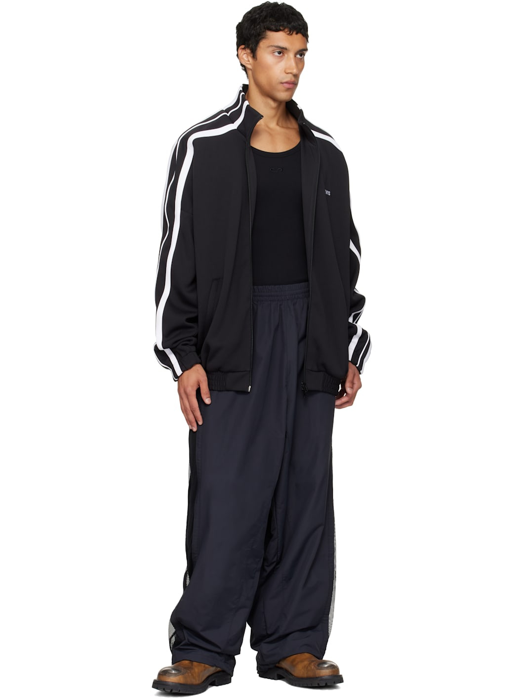 Black Mesh Panel Track Pants - 4