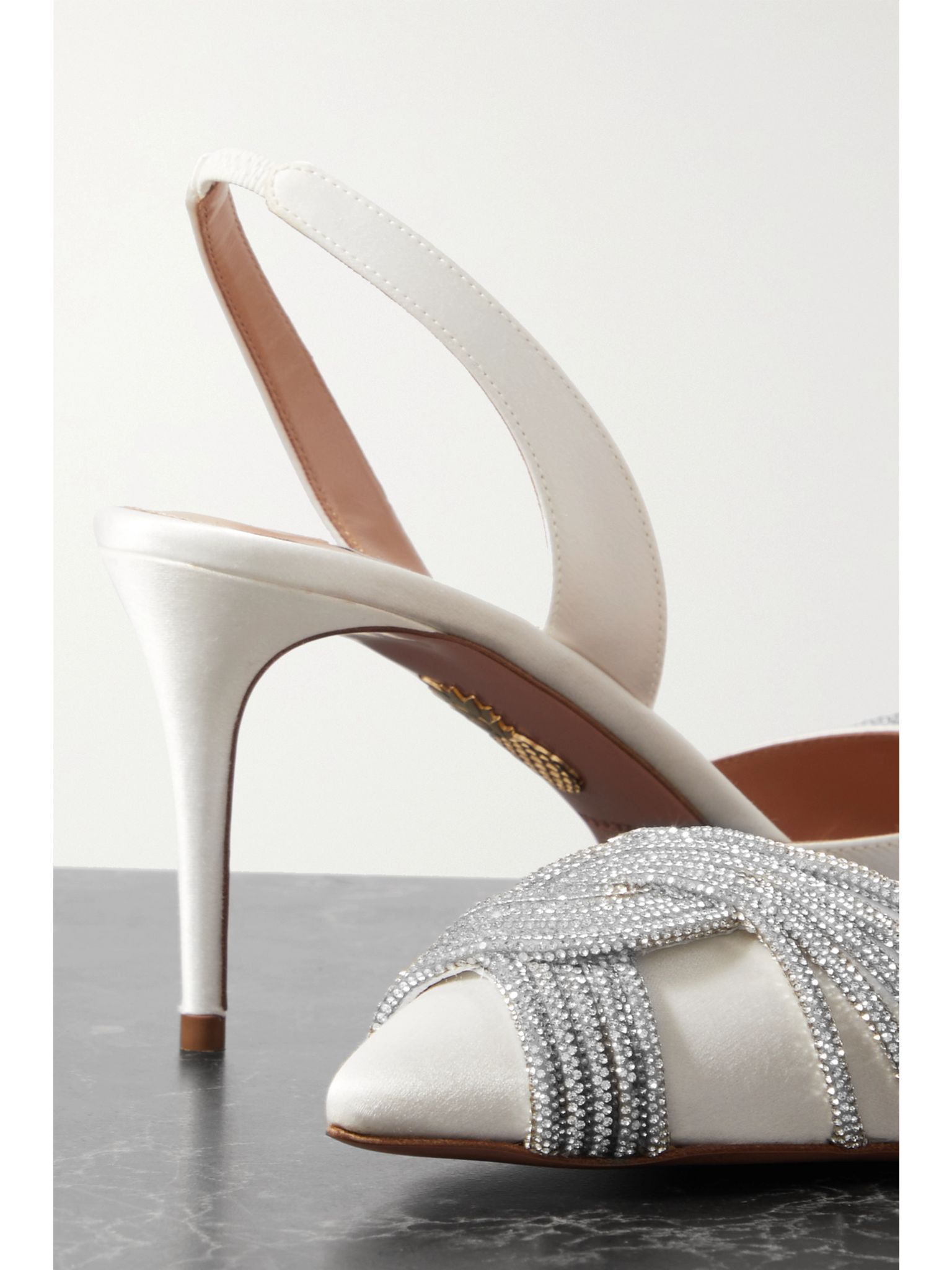 Gatsby 75 crystal-embellished satin slingback pumps White - 4