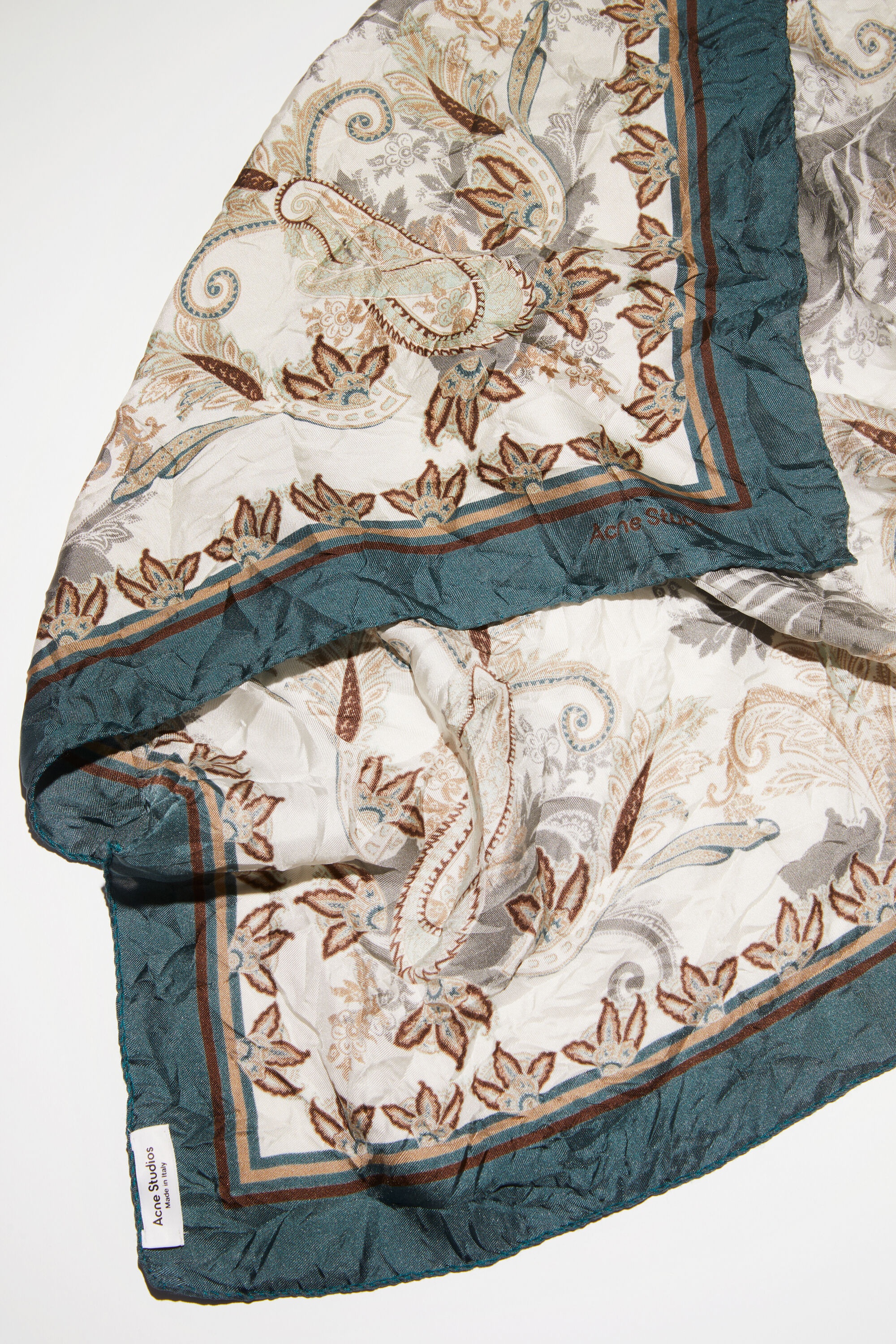 Printed silk scarf - Teal blue - 4