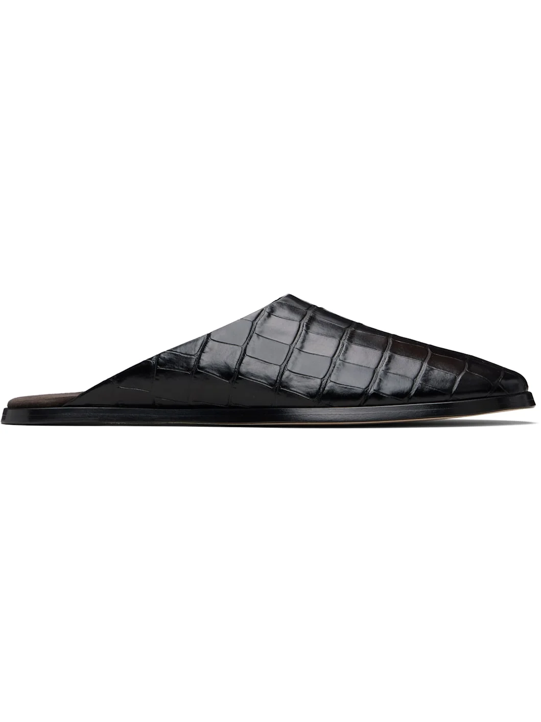 Black Croc Embossed Slides - 1
