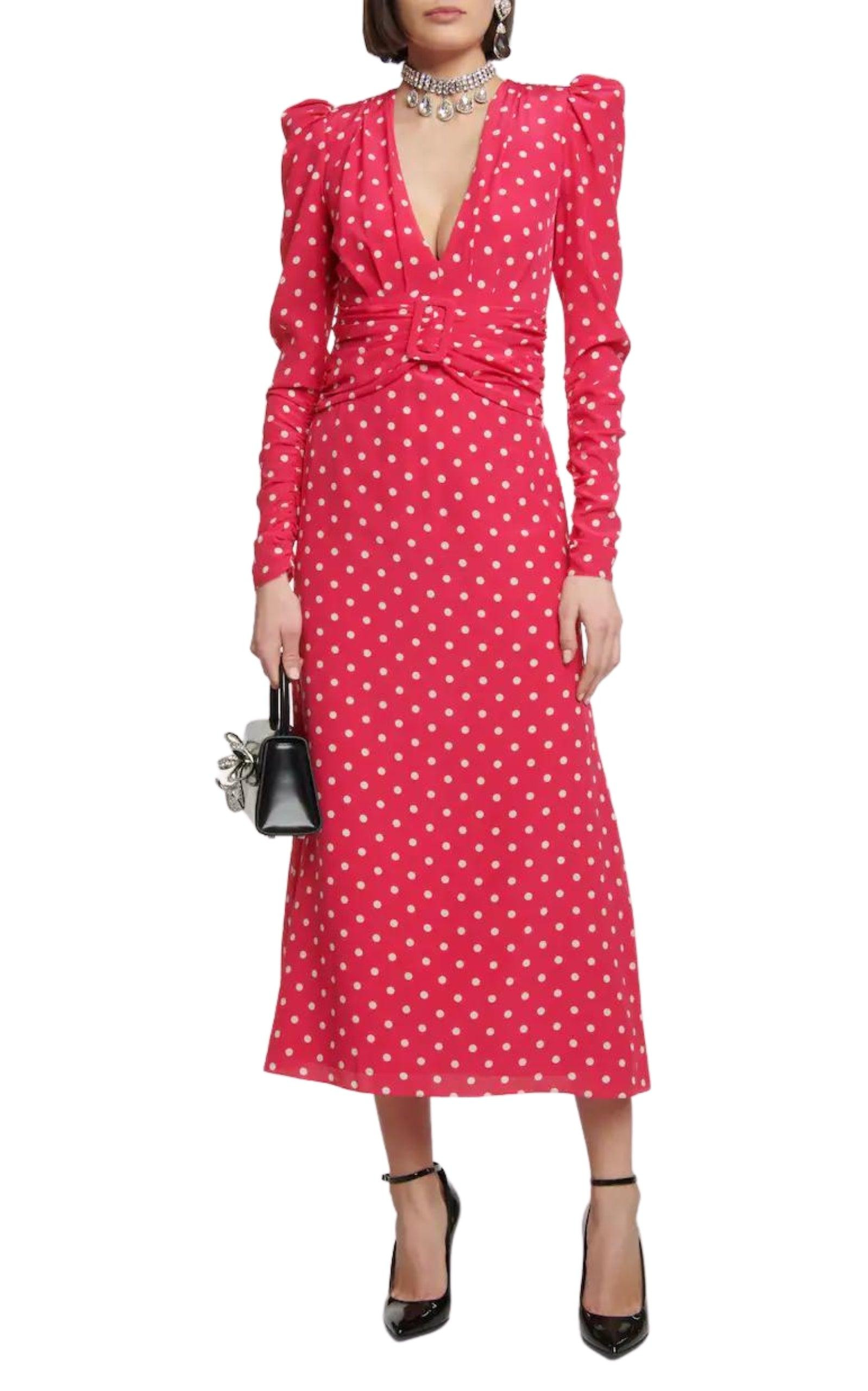 Midi Polka Dot Print Silk Dress - 2