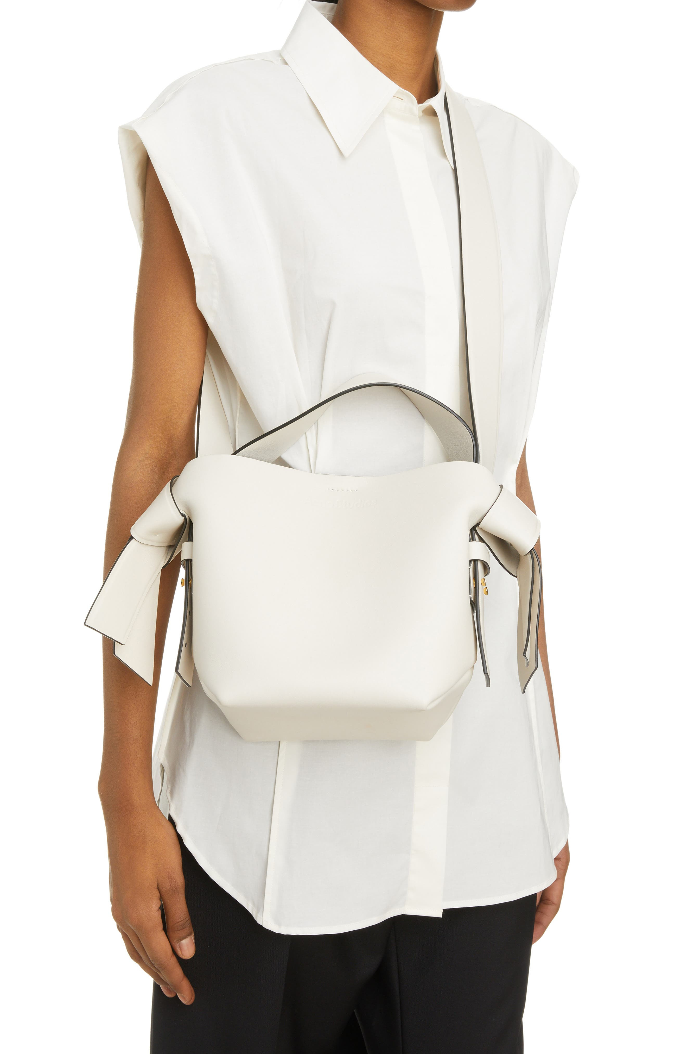 Acne Studios Mini Musubi Leather Top Handle Bag in White/Black at Nordstrom - 2