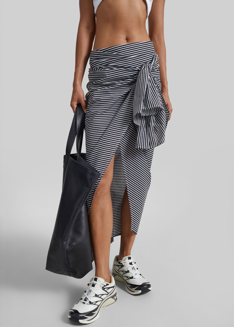 Thira Wrap Skirt - Black/White Stripe 3