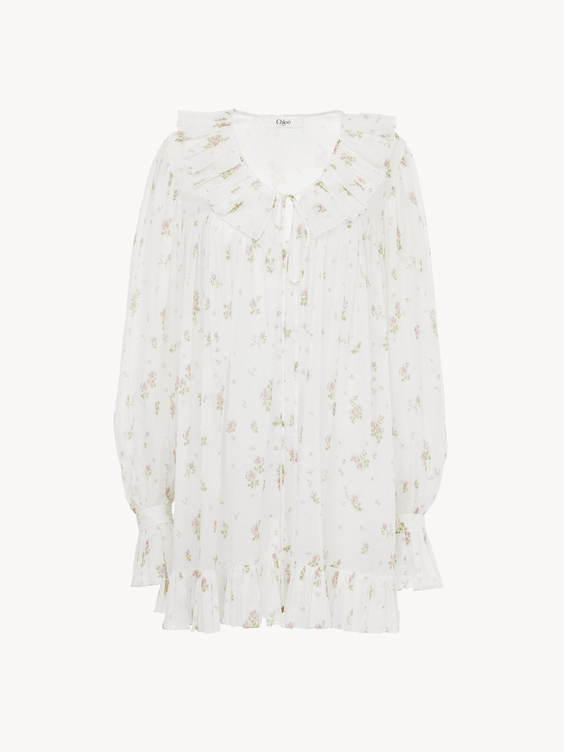 Chloé GATHERED LONG-SLEEVE MINI DRESS IN COTTON VOILE outlook