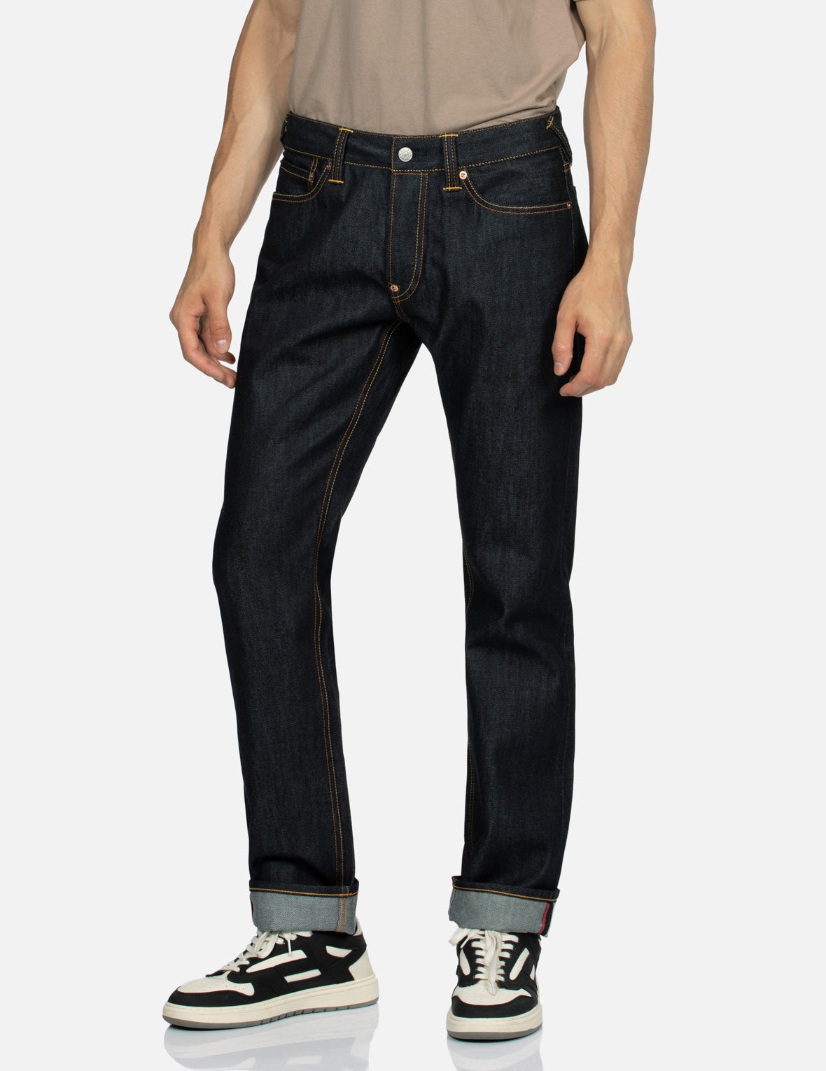 Fair Isle Pattern and Kumadori Daruma Print Slim Fit Denim Jeans #2010 - 8