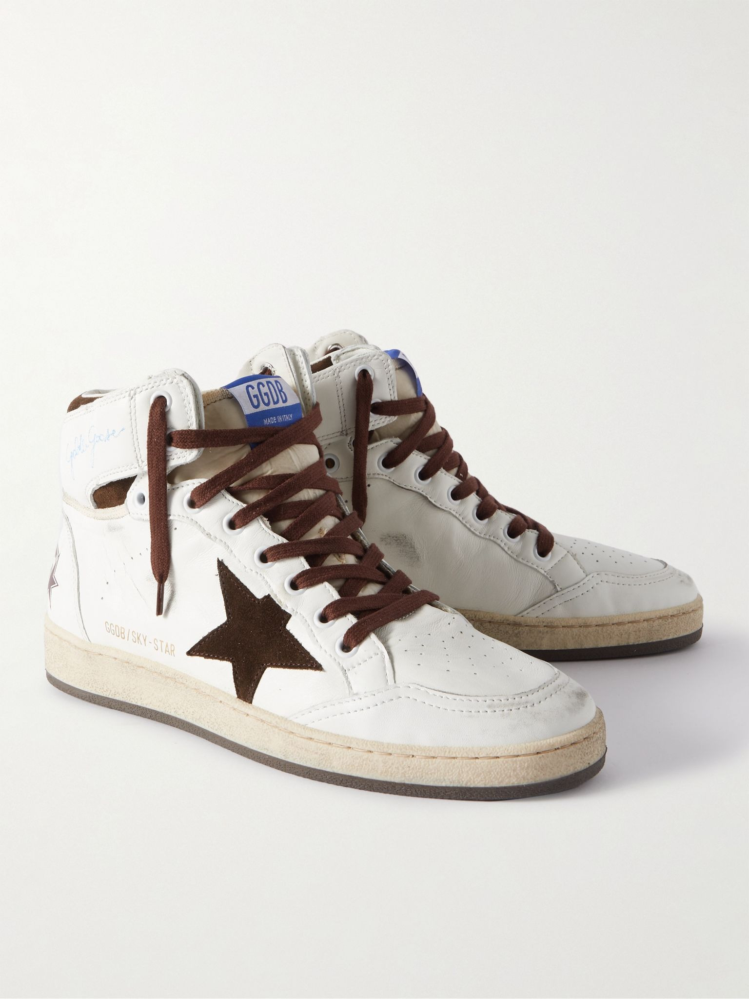 Sky Star Distressed Leather High-Top Sneakers White - 4