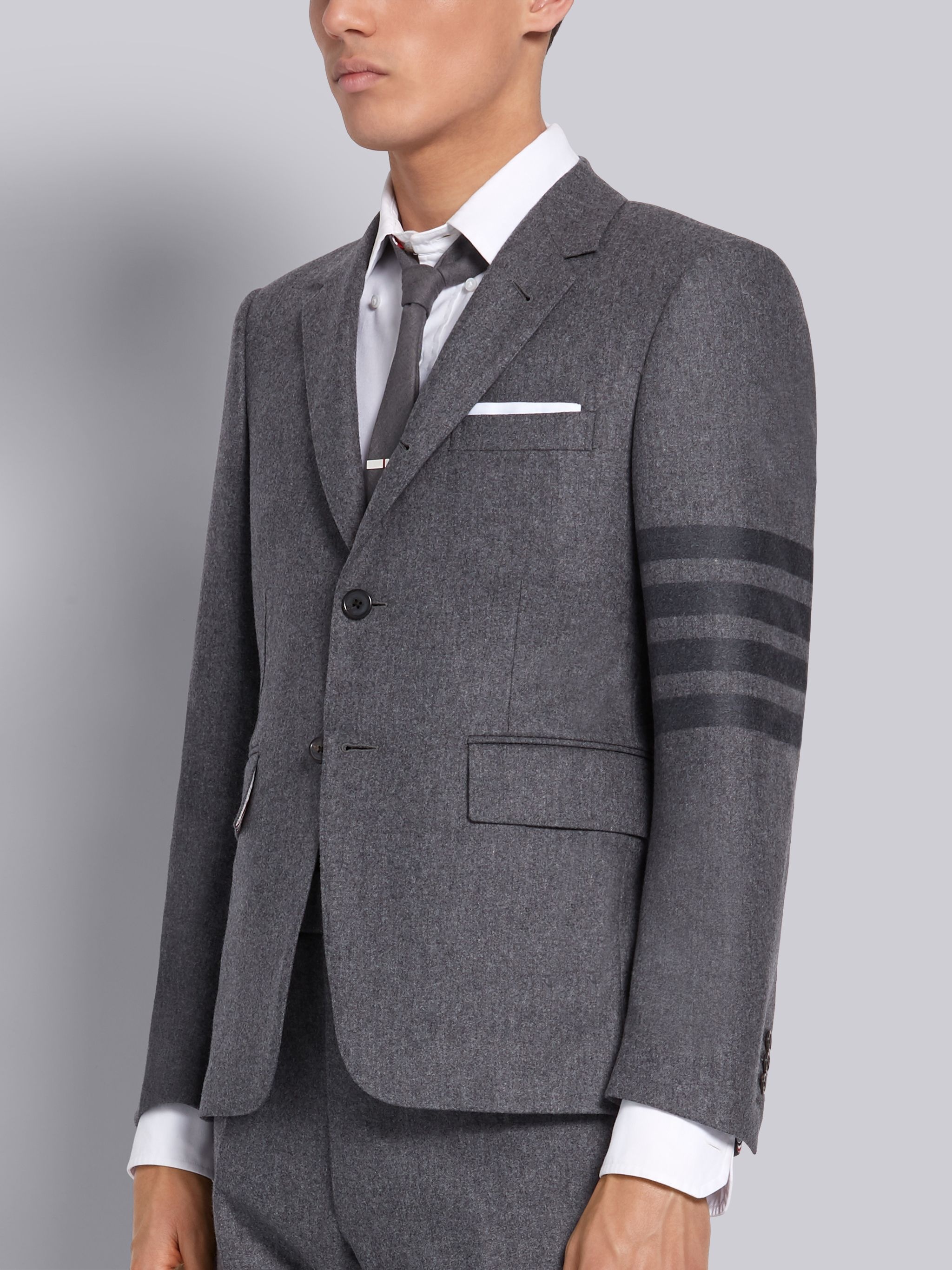 Medium Grey Wool Cashmere Flannel Classic Tonal 4-Bar Sport Coat - 3