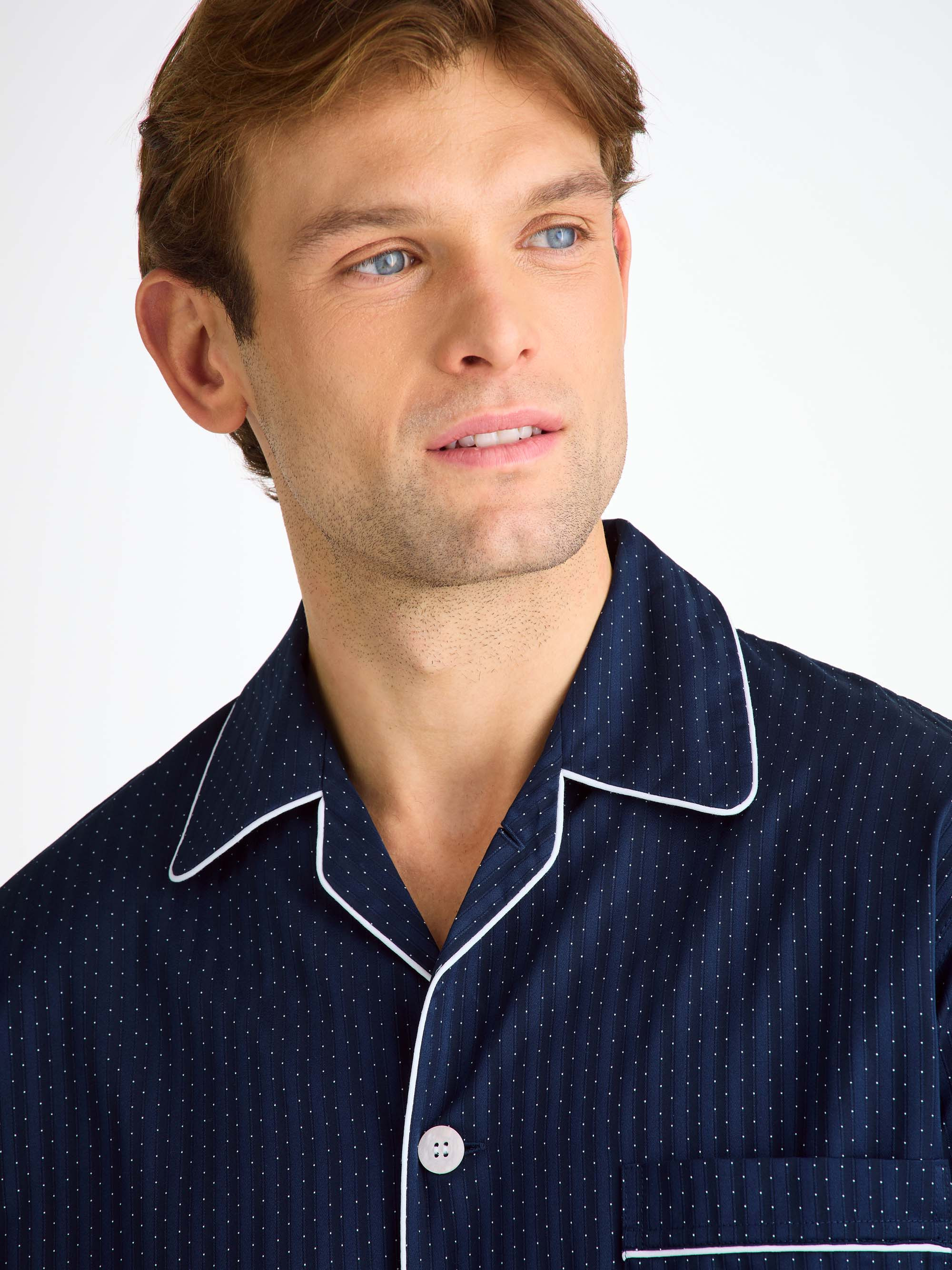Men's Classic Fit Pyjamas Royal 40 Cotton Satin Navy - 6