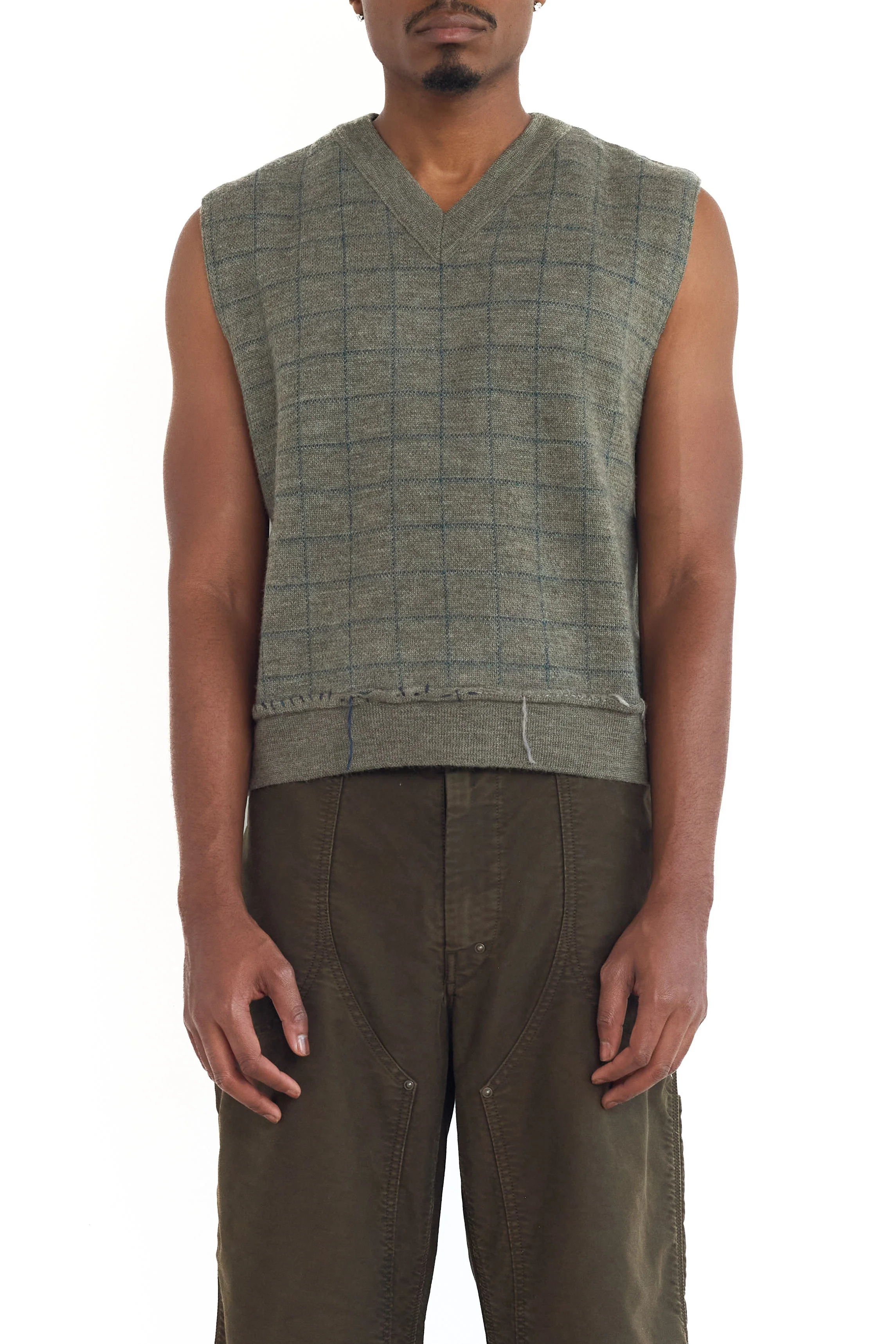 Maison Margiela Check Sleeveless V-Neck Vest Military Green - 4