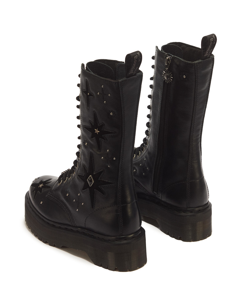 1B99 Whimsy Goth 14 Eye Leather & Velvet Lace Up Boots 6