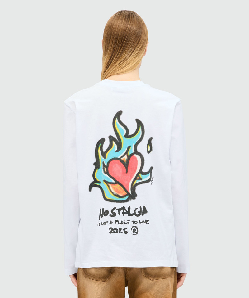 White long-sleeved jersey T-shirt with "Heart on Fire" print 3