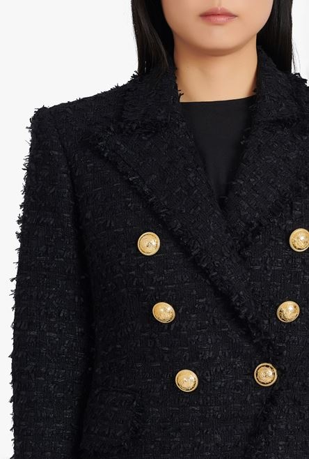Black tweed jacket with double-breasted buttoned fastening - 5