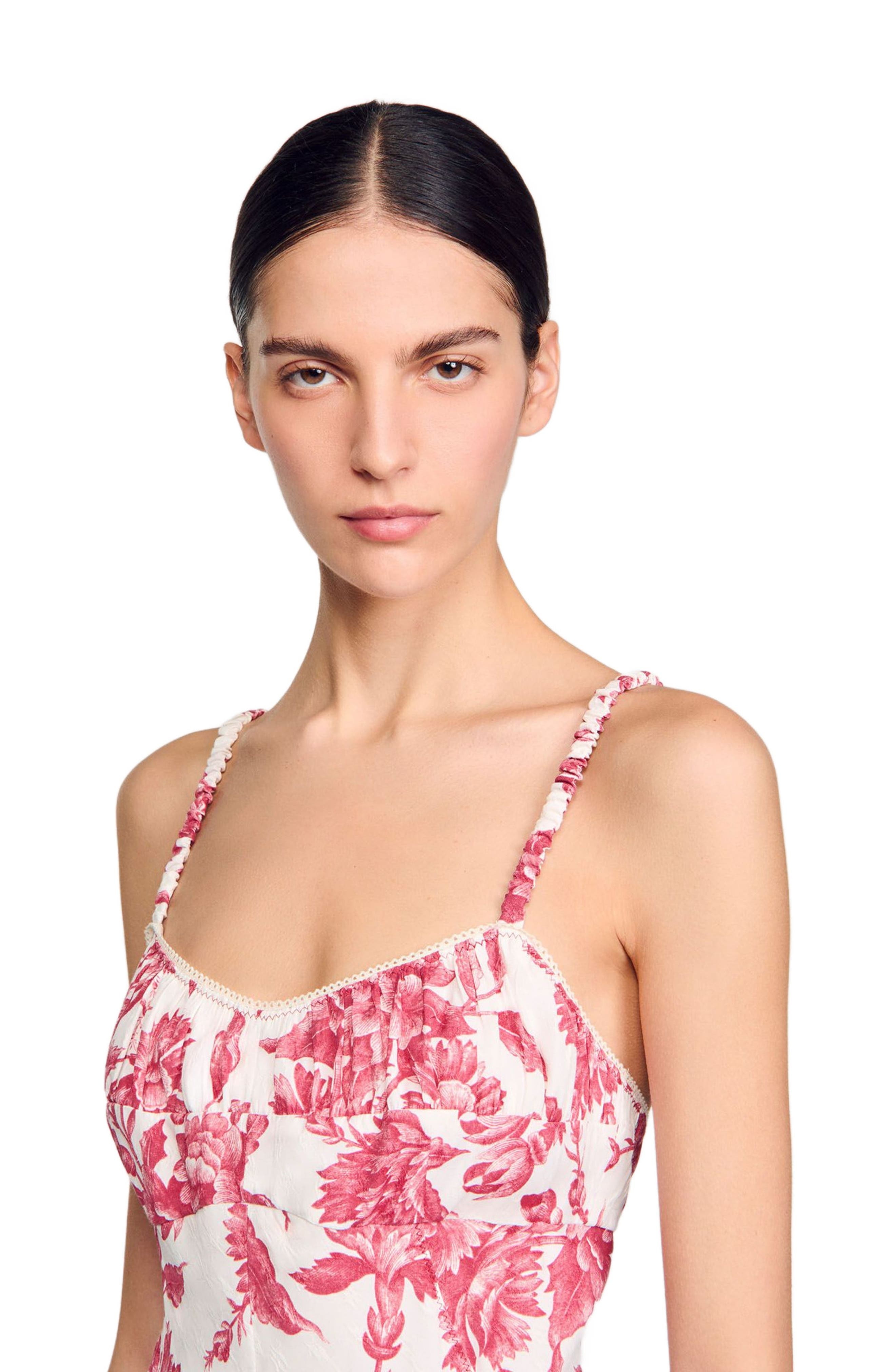 SANDRO Floral print maxi dress in White /Red at Nordstrom - 5