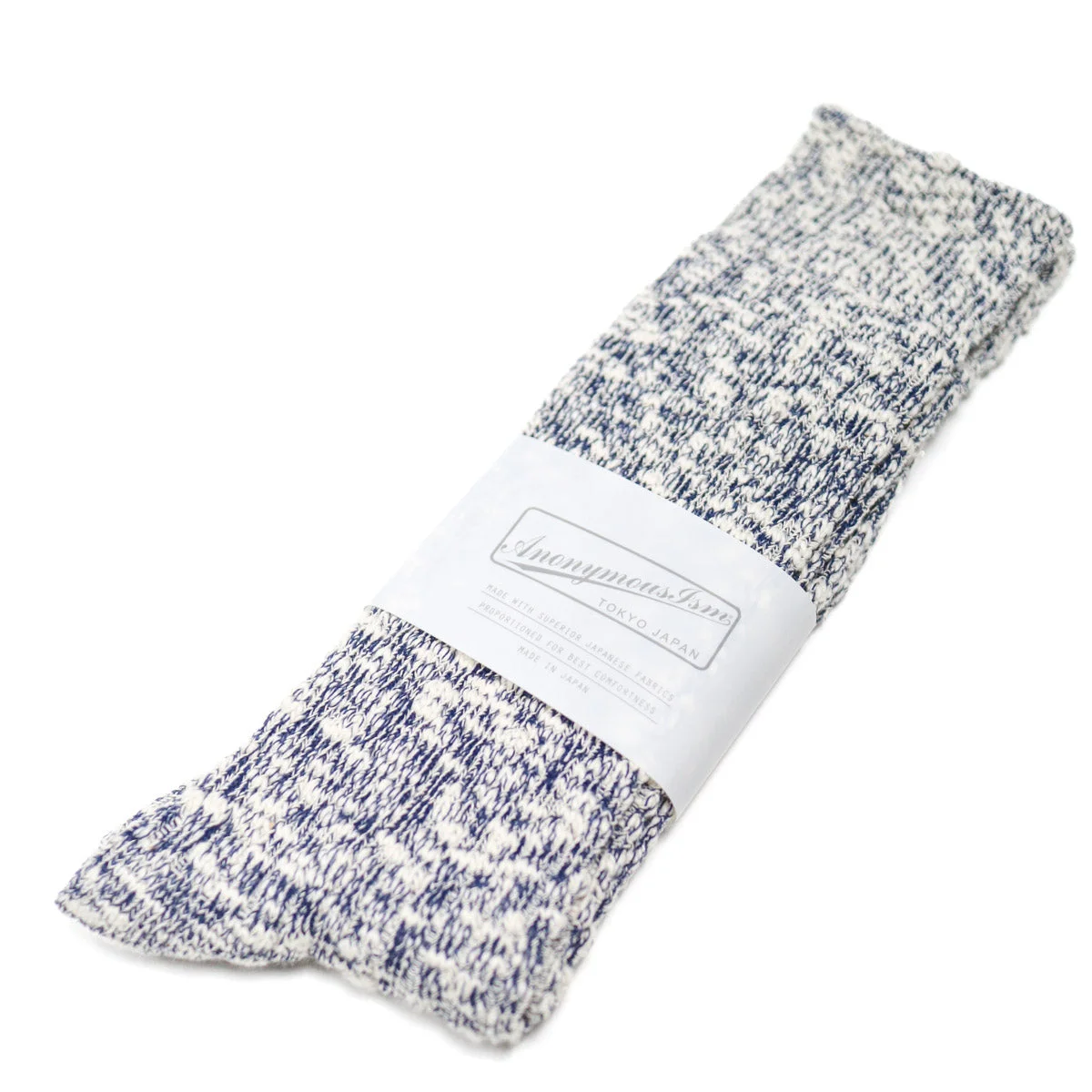 Light Weight Slub Crew Sock Navy - 1