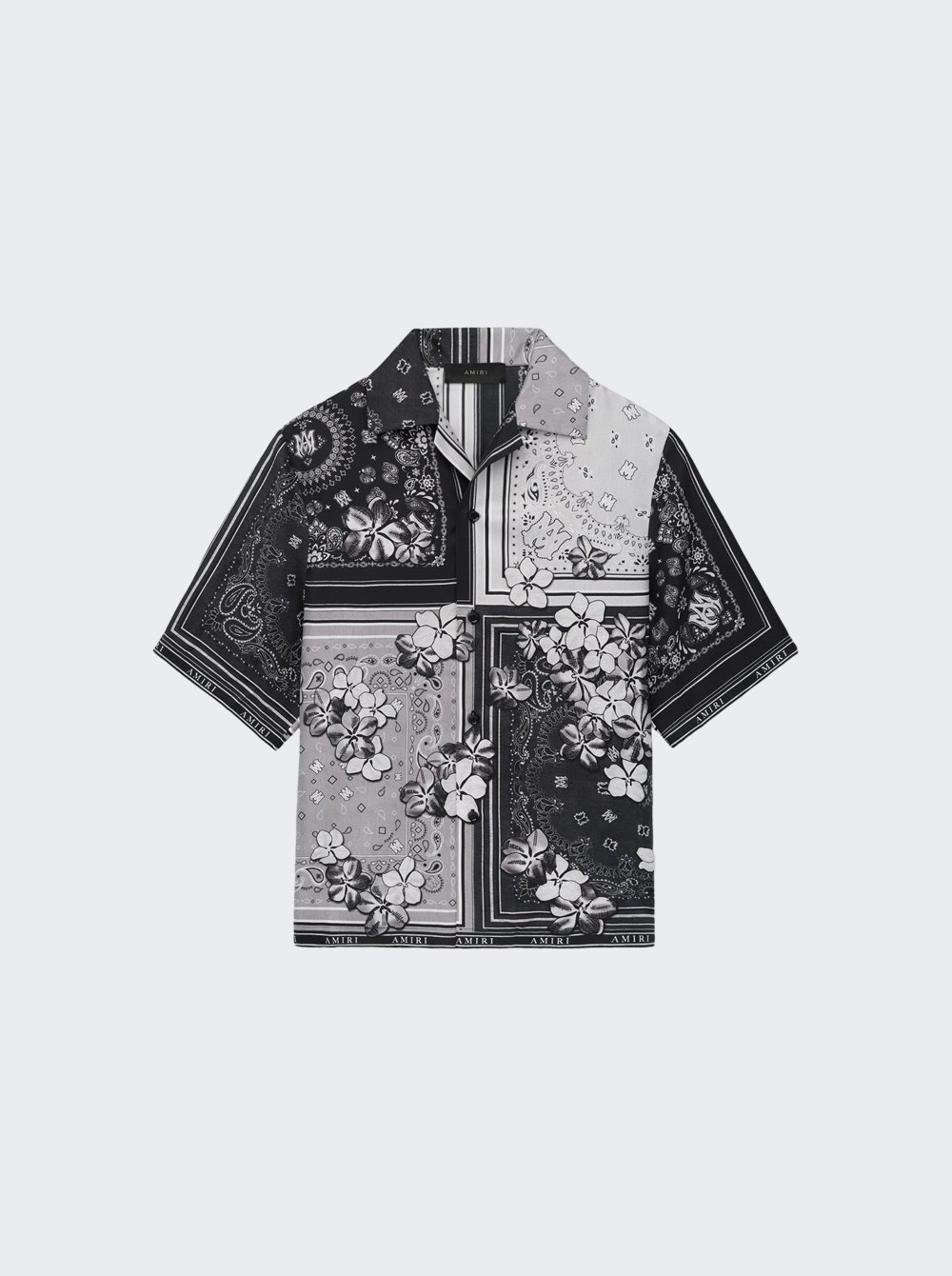 Bandana Floral Bowling Shirt Black - 1