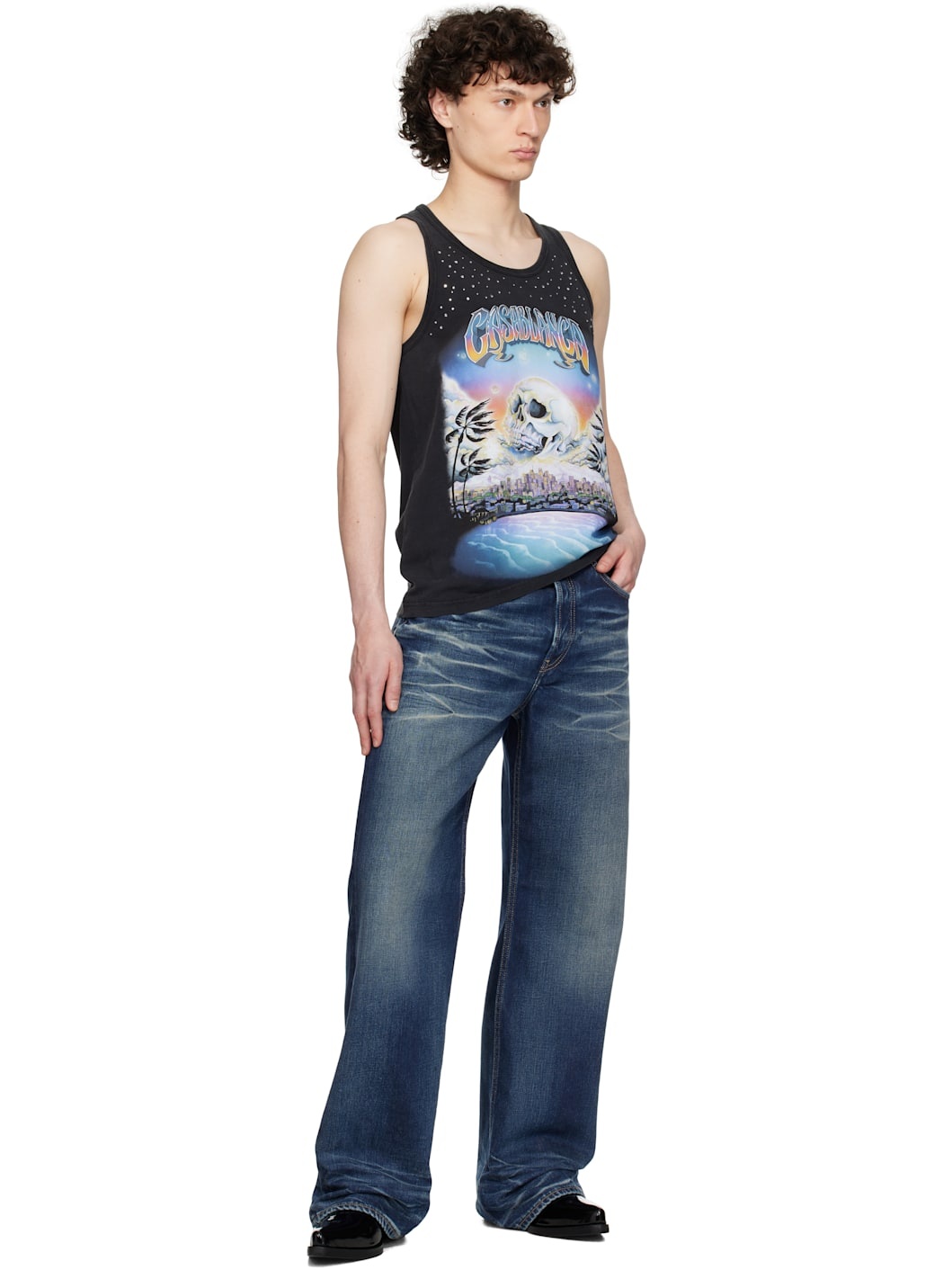 Black 'La Prémonition' Crystal Embellished Tank Top - 4