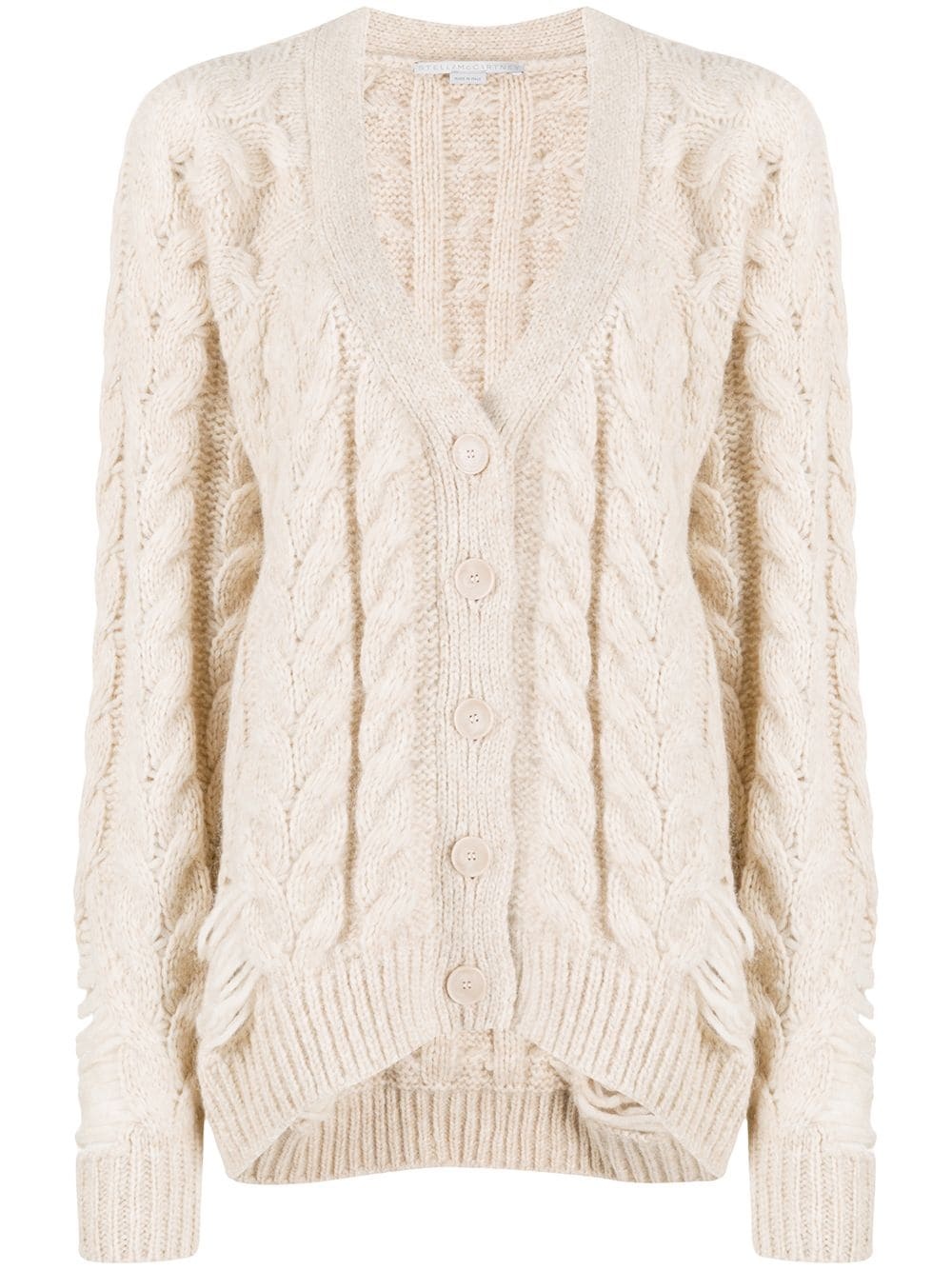 distressed-effect cable-knit cardigan - 1