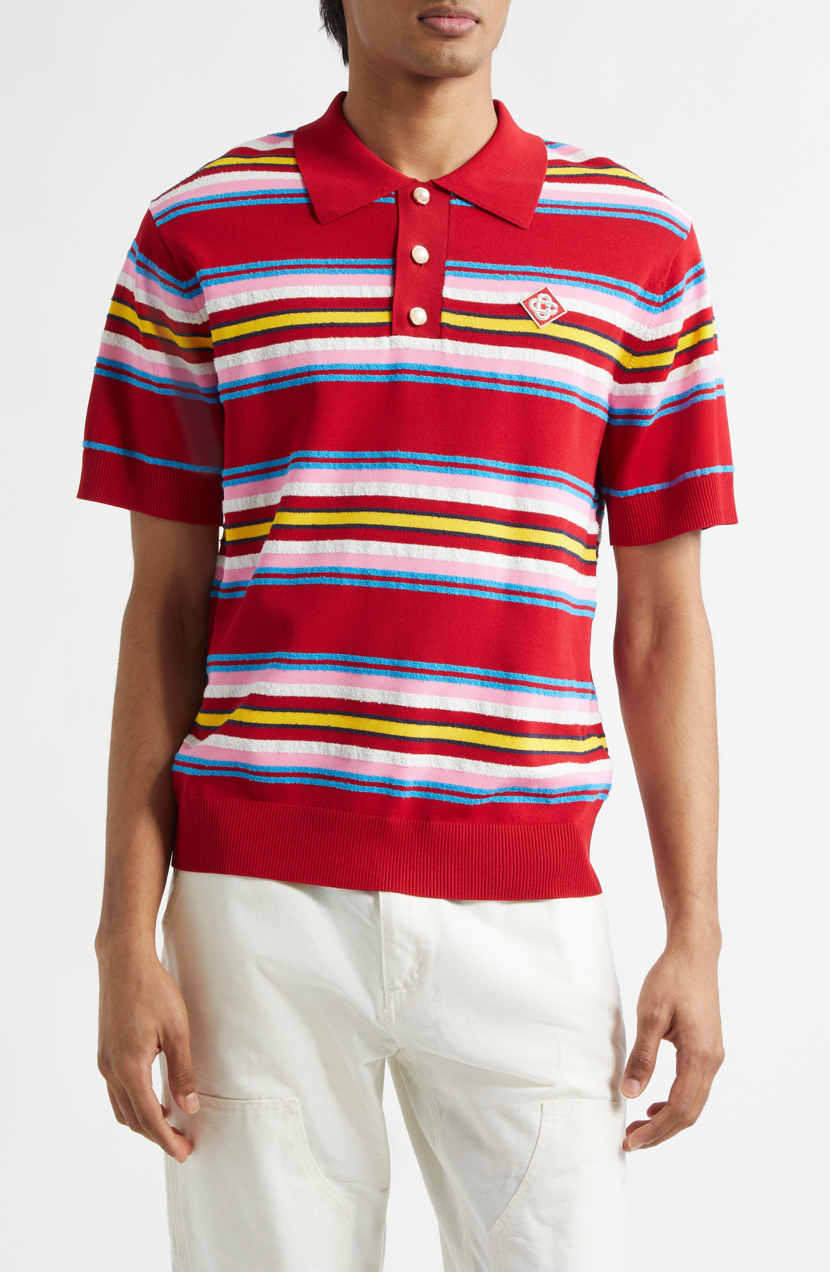 Casablanca Oversize Stripe Polo in Multi Dark Red at Nordstrom - 1