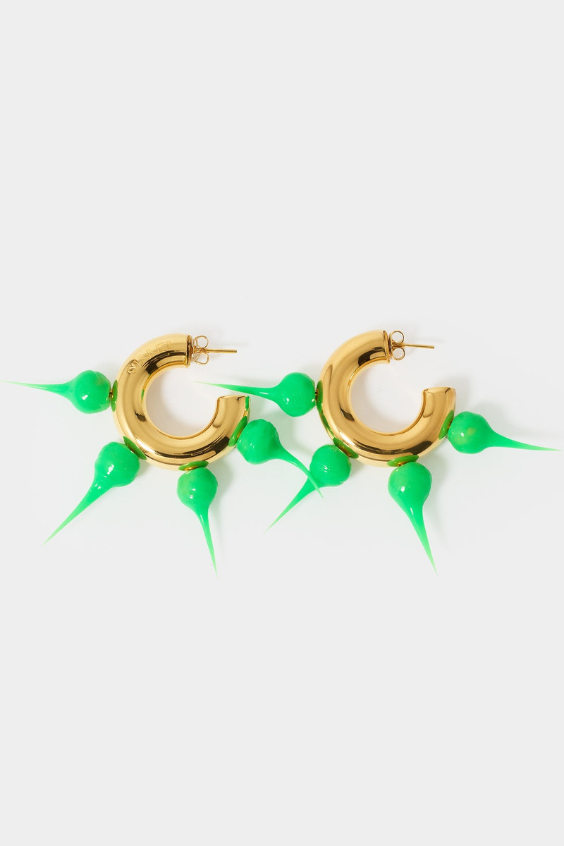 SPIKE RUBBERIZED SMALL HOOP EARRINGS / gold / fluo green 1