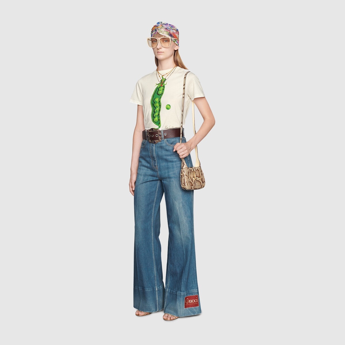 Washed denim flare pant with Gucci label - 2