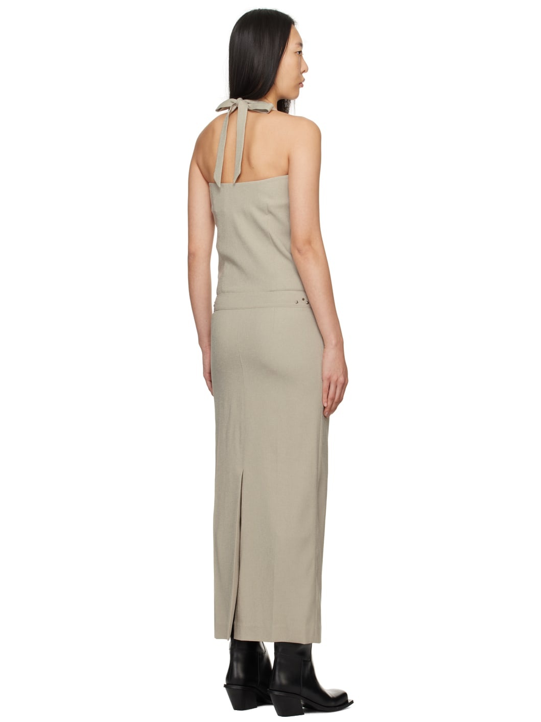 Beige Halter Maxi Dress - 3